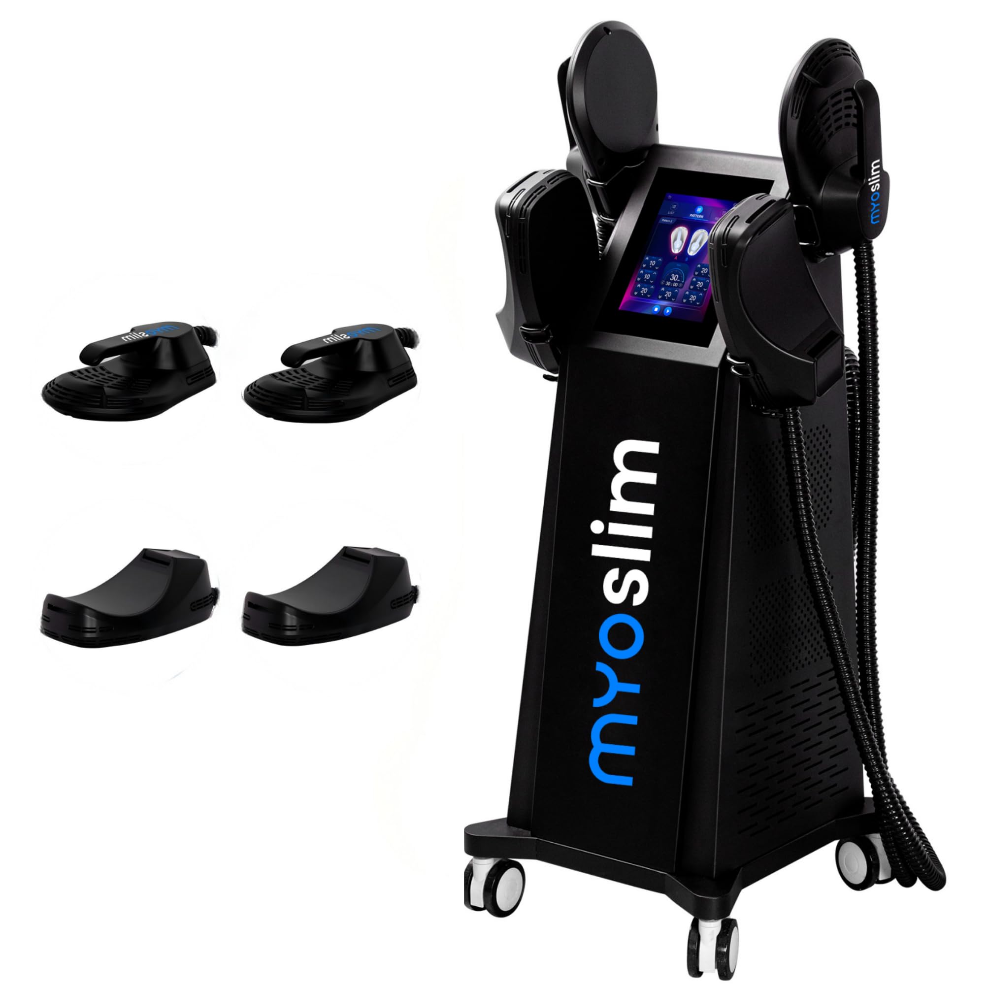 Macchina per Modellamento Corpo con Tecnologia EMT – Riduzione del Grassi, Costruzione Muscolare e Rassodamento della Pelle, Schermo Tattile Multilingue, 4 Testine Interchangeabili (Nero)