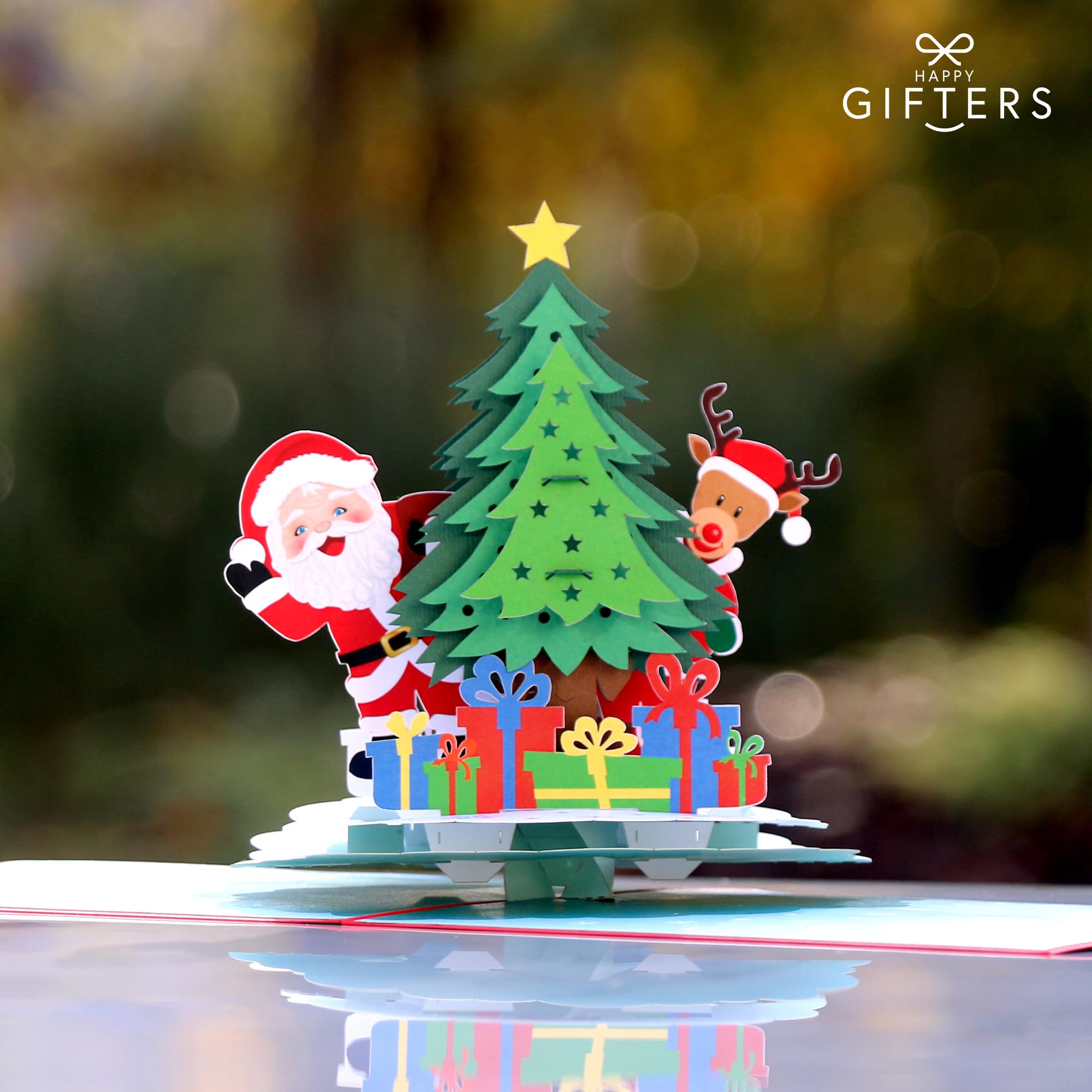 HAPPY GIFTERS Christmas Tree Pop Up Cards, 3D Greeting Pop Up Cards, Xmas Gifts Pop Up Card - Image 2