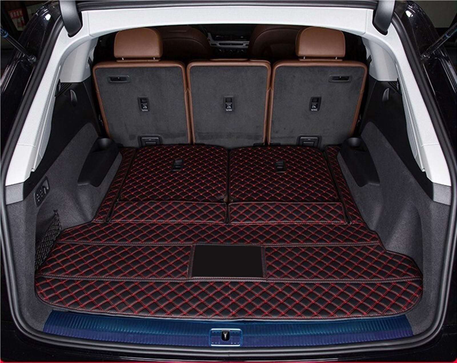 Per Per Q7 2016-2022 7 Seat | Veicolo Bagagliaio Tappetini Coperture Rugs Waterproof Protective Tamponi Accesorios(Black Red)