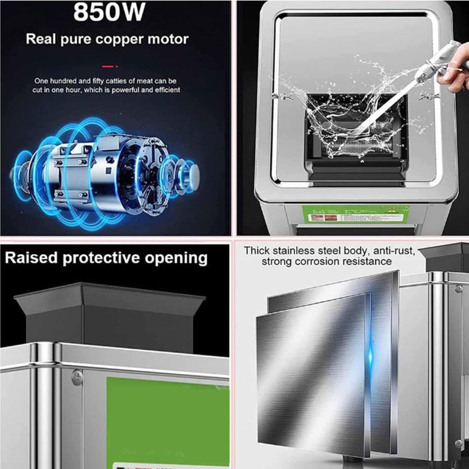 Cortadora De Carne Eléctrica 850W - Rebanadas, Tiras, Cubos | Acero Inoxidable, 200kg/h, 110V