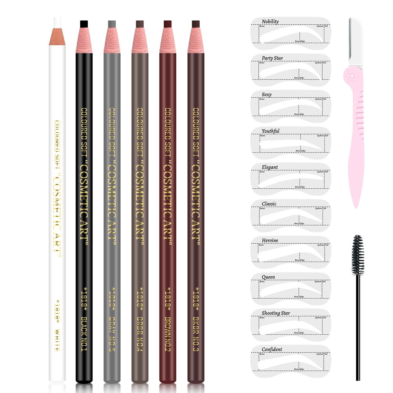 KYDA 6Colors Pull Cord Peel-off Eyebrow Pencil Tattoo Makeup and Microblading Supplies Set for Marking, Filling and Outlining, Waterproof and Durable Permanent Eyebrow Liner