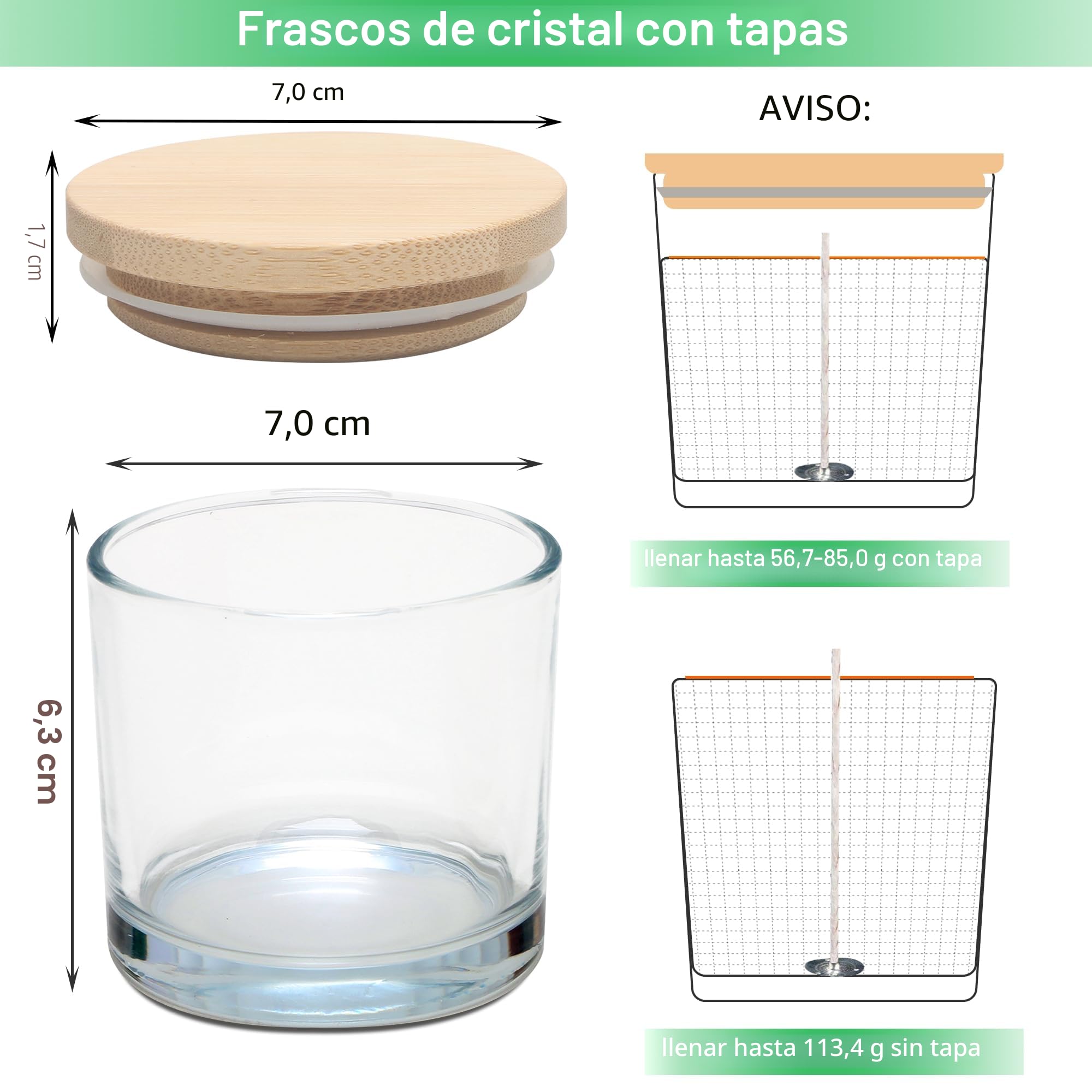 MILIVIXAY - Kit para elaboración de portavelas, incluye 20 tarros de cristal transparente de 113 g con tapas y accesorios, tarros pequeños vacíos para elaborar portavelas o para especias y polvos
