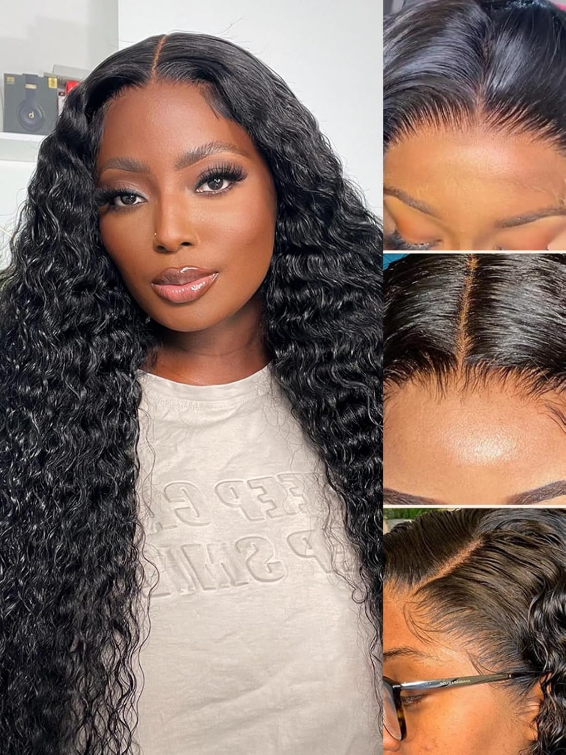 Ali Pearl Deep Wave Human Hair Wig 7x5 Pre Everything Glueless Deep Wave Closure Wigs Human Hair 7x5 Curly Human Hair Wigs For Black Women Beignner Friendly 18 Inch