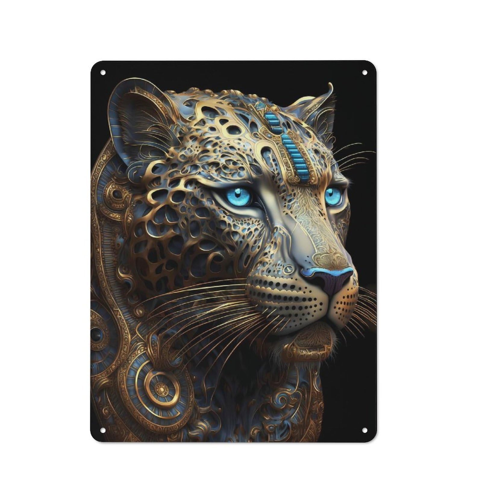 Junmoney Style-14 Mystical Cosmic Leopard Retro-Style Tin Wall Plaque 40X30cm For Café Or Home Bar, For Themed Interiors In Cafés And Home Bars
