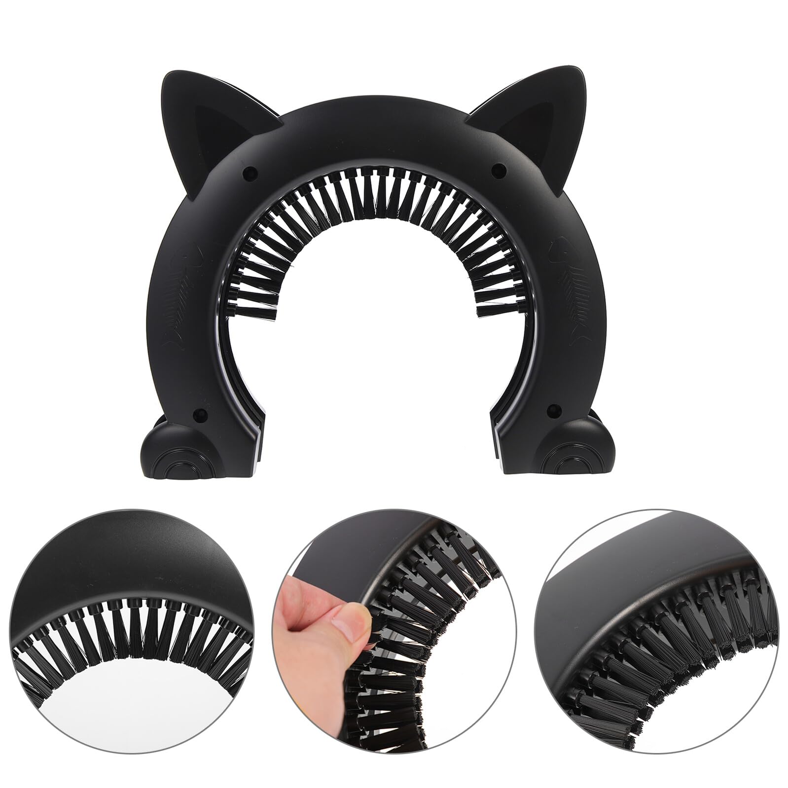 GARVALON Katzenklappe für Innentüren aus Robustem Abs mit Bürstendesign zur Tierpflege und Freiem und Ausgang für Katzen und Kleine Haustiere in Schwarz