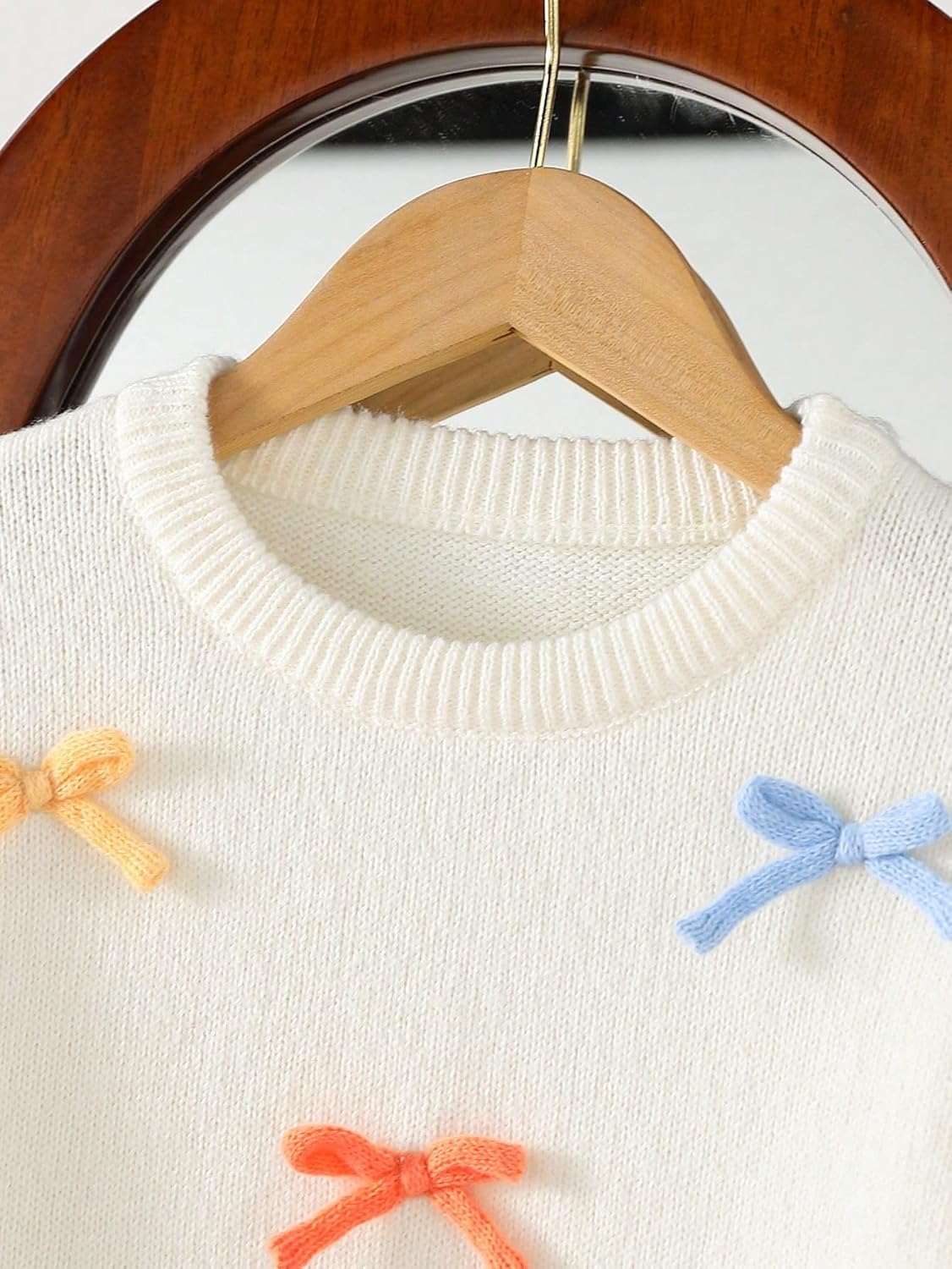 WDIRARA Girl's Bow Crew Neck Sweater Long Sleeve Drop Shoulder Knitwear Cozy Pullover Top - Image 5
