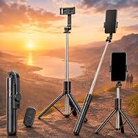 Tripé para Celular 1,70m com Altura Ajustável, Bastão de Selfie 3 em 1 com Controle Bluetooth, Rotação 360°, Portátil para Vídeos, Fotos e Lives, iPhone e Android