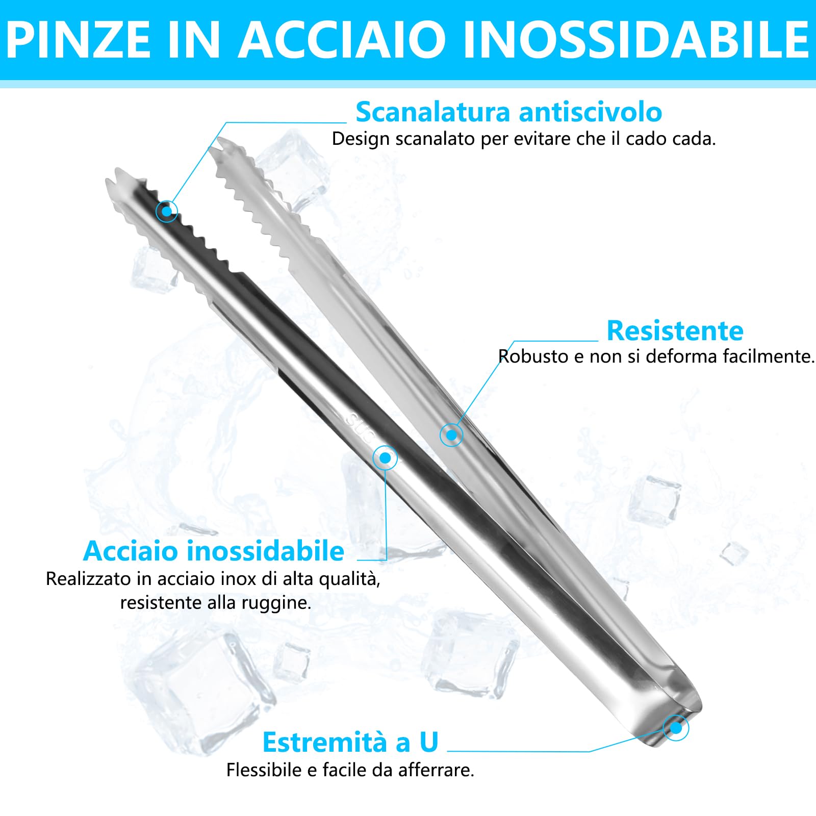 Set 2 Palette E 2 Pinze Per Ghiaccio In Acciaio Inox - Per Bar, Cucina, Feste - Foto 10