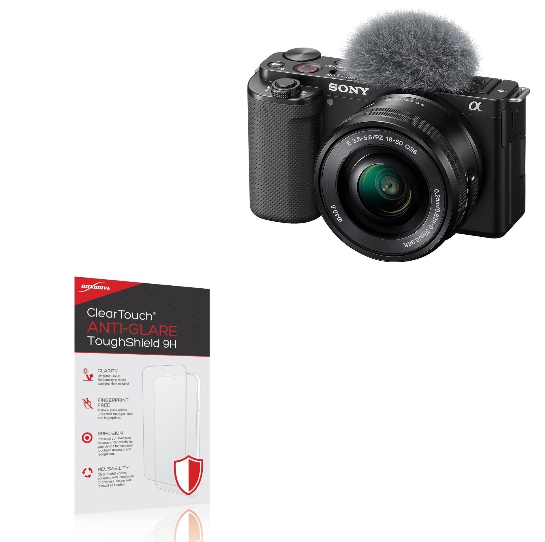 BoxWave Screen Protector Compatible with Sony ZV-E10 - ClearTouch Anti-Glare ToughShield 9H (2-Pack), Anti-Glare 9H Tough Flexible Film Screen Protector