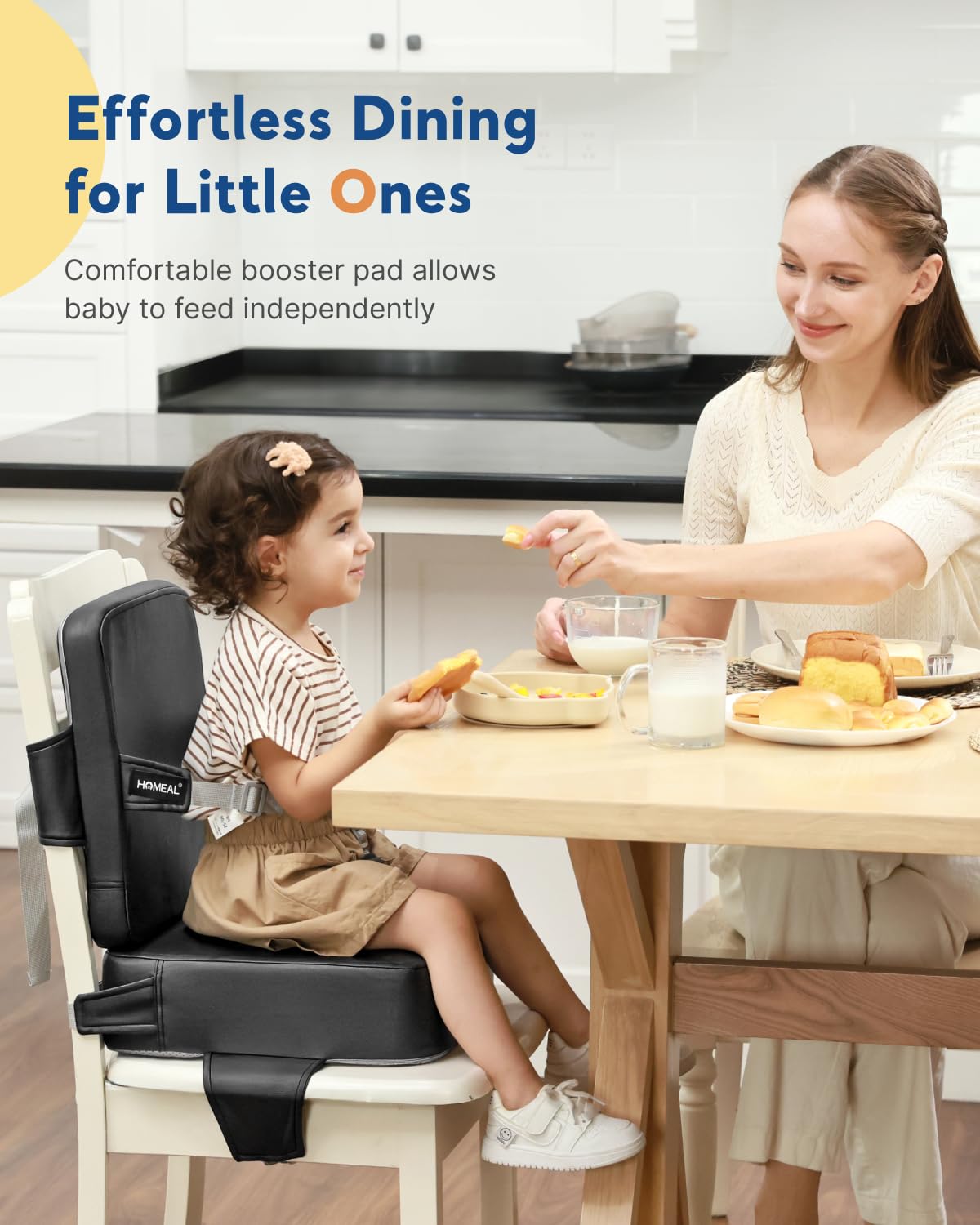 HOMEAL Booster Seat for Kitchen Chair - Toddler Booster Seat for Dining Table - Dining Seat with Adjustable Straps - Non-Slip Base & Breathable Fabric - Dark Gray Dark Grey