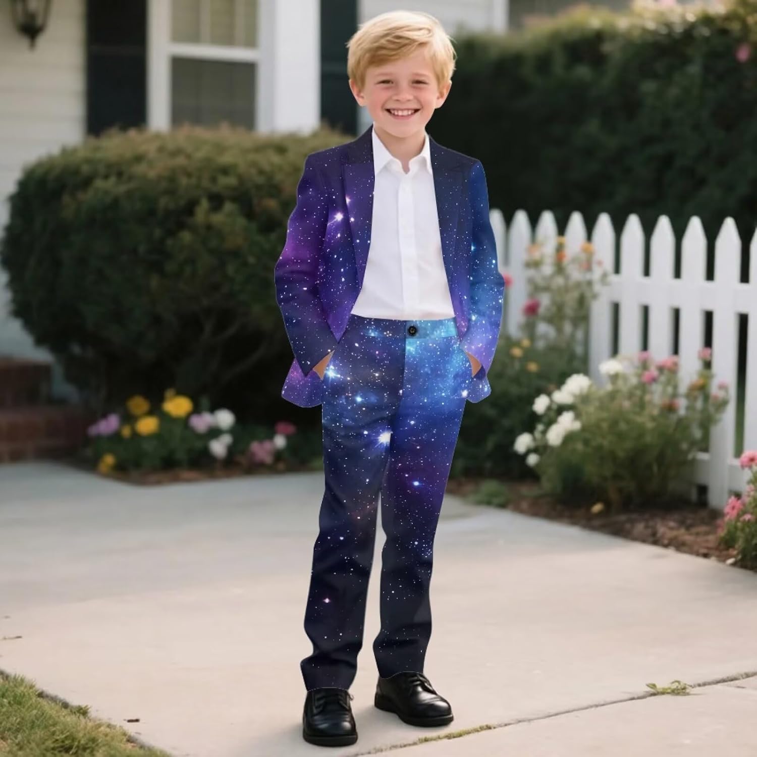 Boys' Suits 2 Piece Slim Fit Suit Jacket with Dress Pants Set V Neck Buttons Prom Tuxedo Blazers for 5-14Y Kids