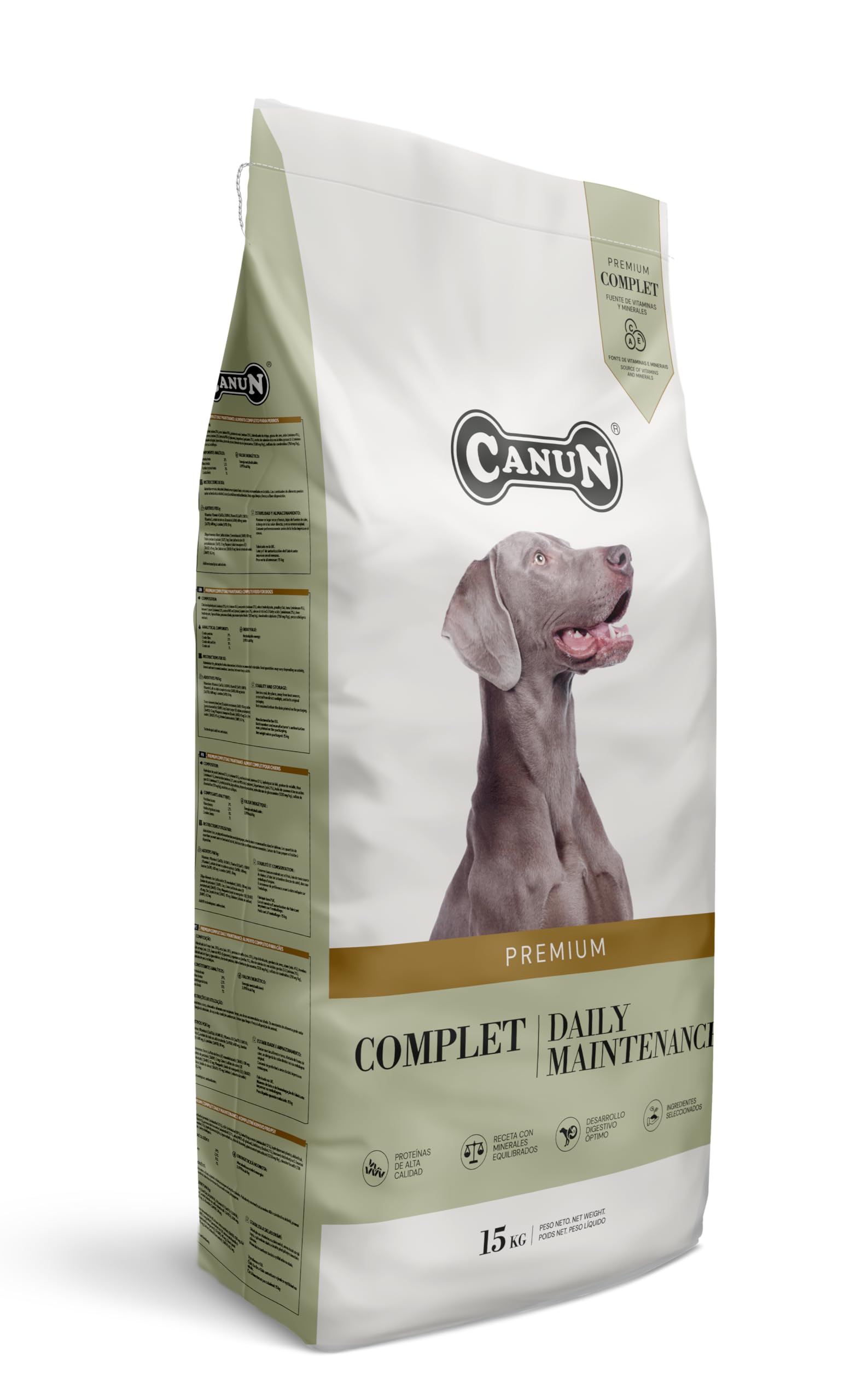 Canun Premium Complet en envase de 15 Kg. Ideal para tu Mascota. Ideal para Razas Medianas y Grandes.