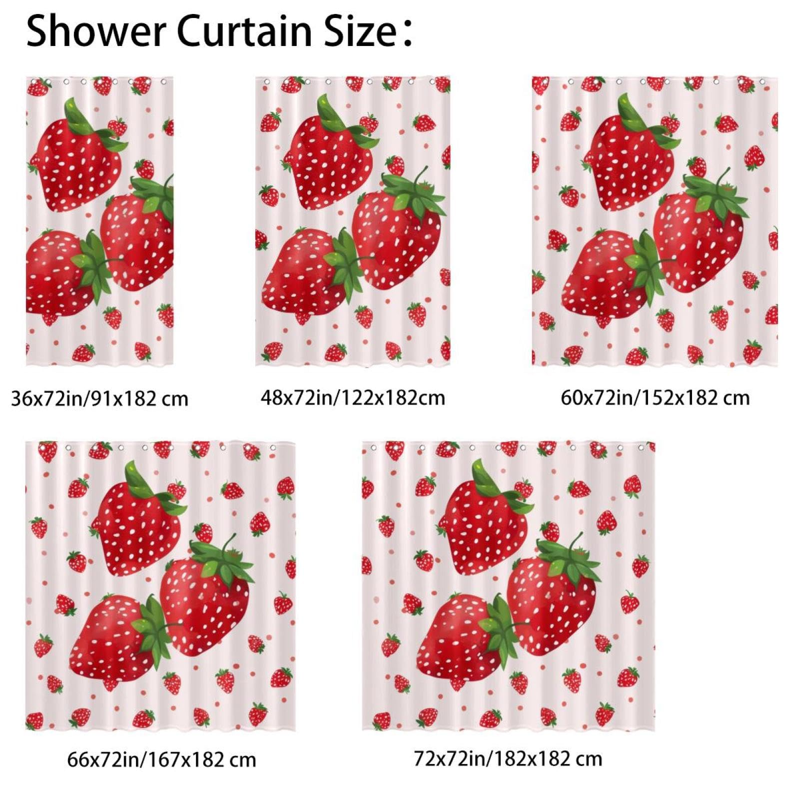 Feelyou Erdbeer-Duschvorhang Für Kinder – Wasserdicht, Süßes Frucht-Design, 183x198 Cm, Inkl. 12 Haken