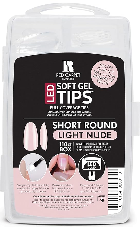 RC Red Carpet Manicure Soft Gel Nude Tips – Professional Quality Press on Nails Extension for Strong, Long-Lasting Manicures, Easy Application, Natural Look, Pre-shaped False Nail (Light Nude, 110ct)