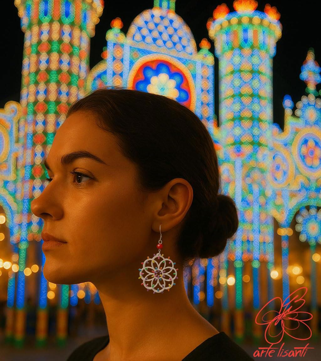 Orecchini dipinti a mano ArteLisanti – LUMINARIE SALENTINE COLOR - pendenti da donna in plexiglass, Gioielli Salento, Gancio in argento, Made in Italy, Bijoux da donna, Lavorazione Artigianale, regalo