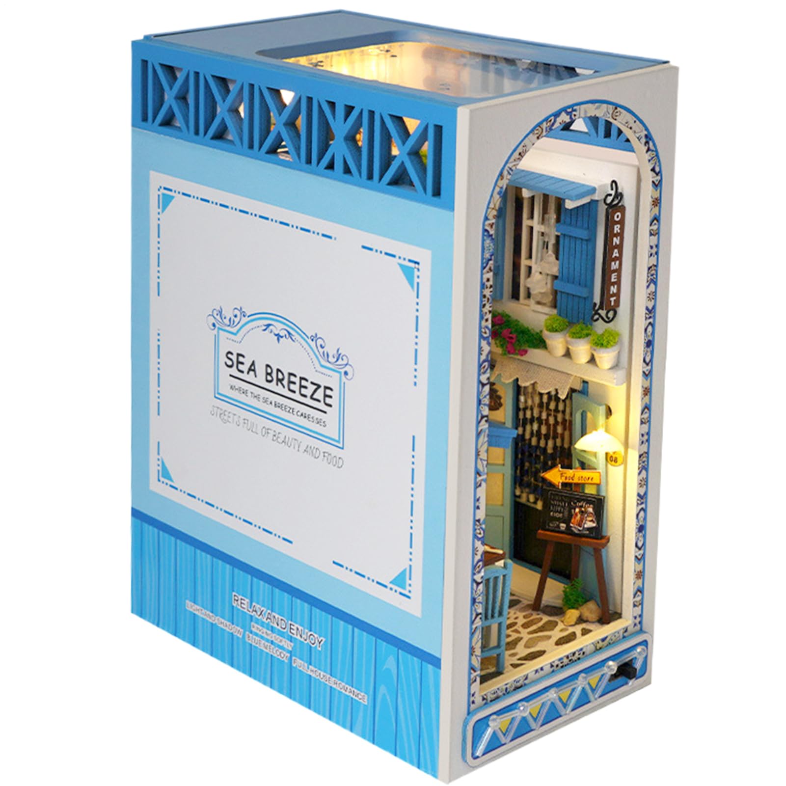 Zestaw miniaturowy 3D, drewniana bryza morska, zestaw miniaturowy do domku dla lalek, dekoracyjne sceny na książki, kreatywne składane podpórki do książek dla miłośników książek