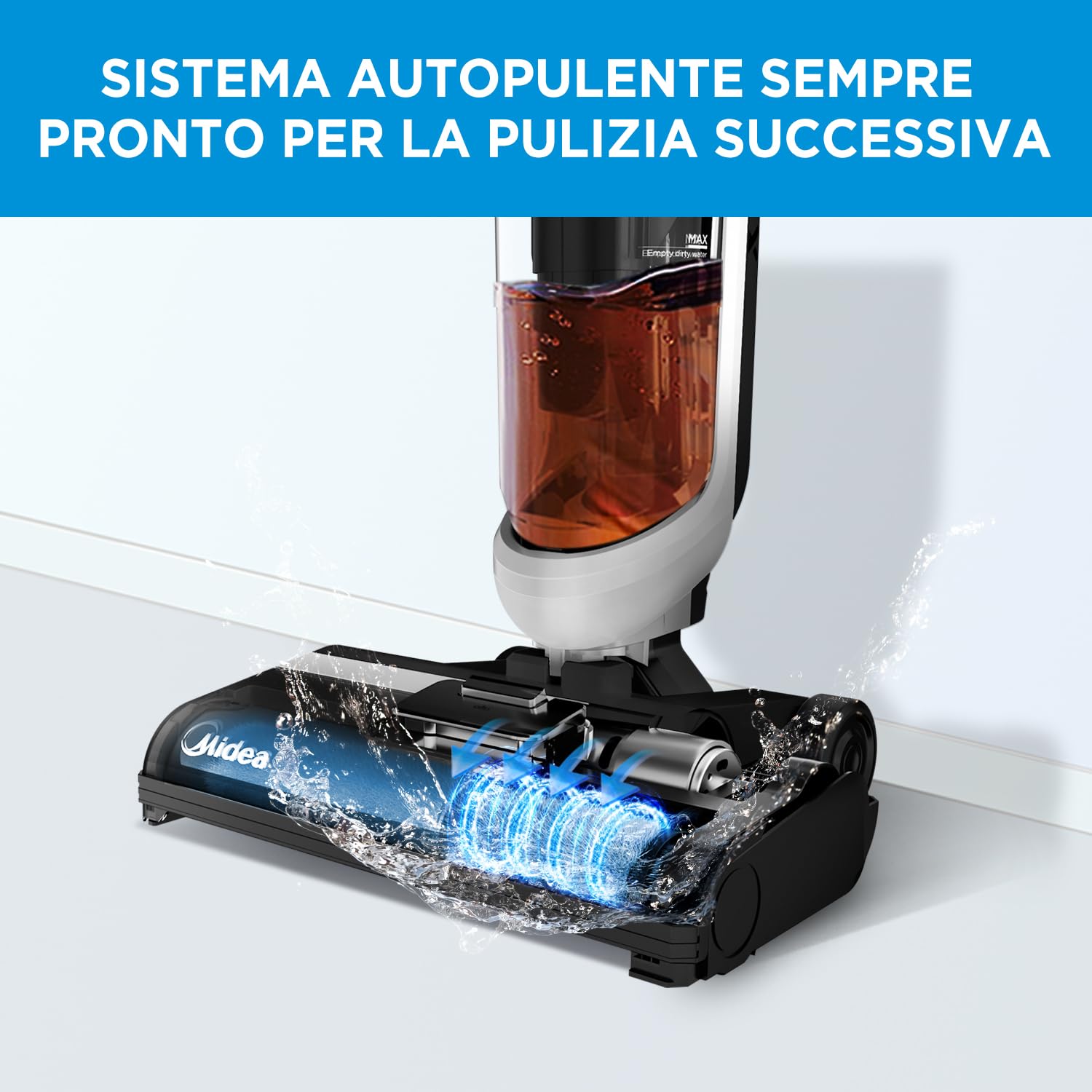Midea Wet & Dry Aspirapolvere X6, 3-in-1 Pulitore per Pavimenti autopulente, Bianco e Nero, doppi serbatoi da 0.6 L e 0.4 L, 190 W, 400 milliliters, 80 decibeles
