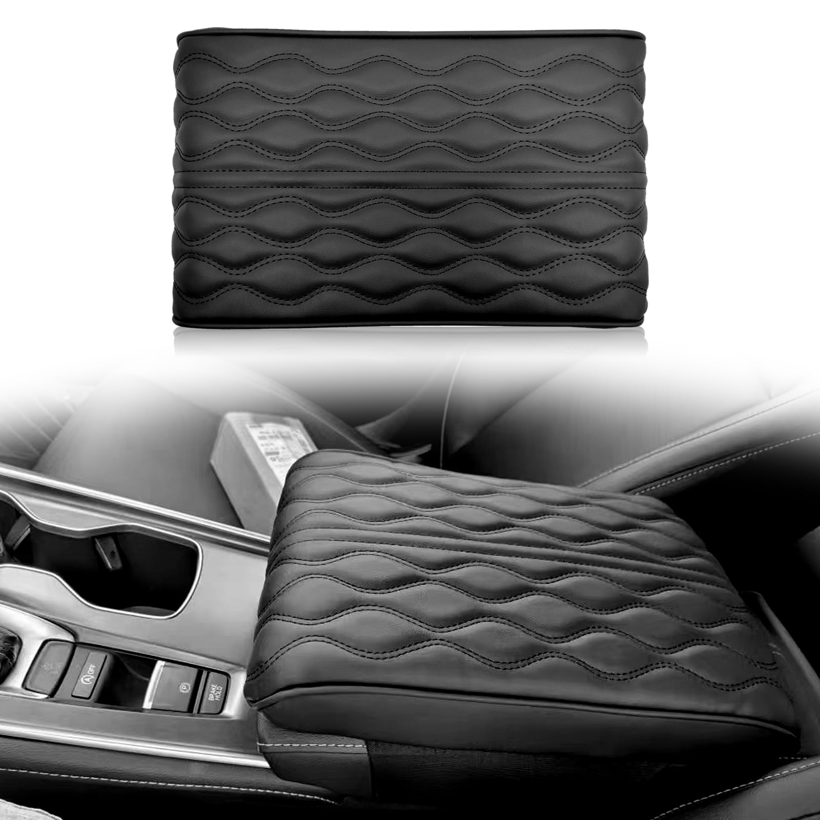 Car Center Console Cover-Armrest Box Mat, Memory Foam Car Center Console Cover Protector, Universal Waterproof Arm Rest Cushion, Car Decor Accessories for Most Vehicles, SUVs, Trucks, Cars(Black)