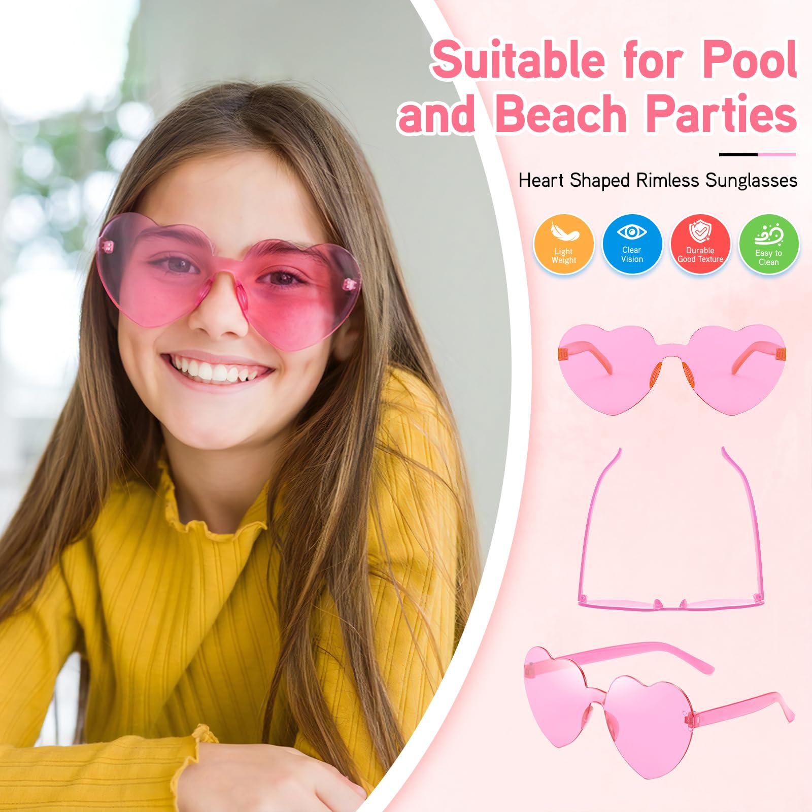 Wholesale 50 Pack Rimless Heart Shaped Sunglasses Bulk, Fun Colorful Heart B1lWR58kGyL.jpg main image 3