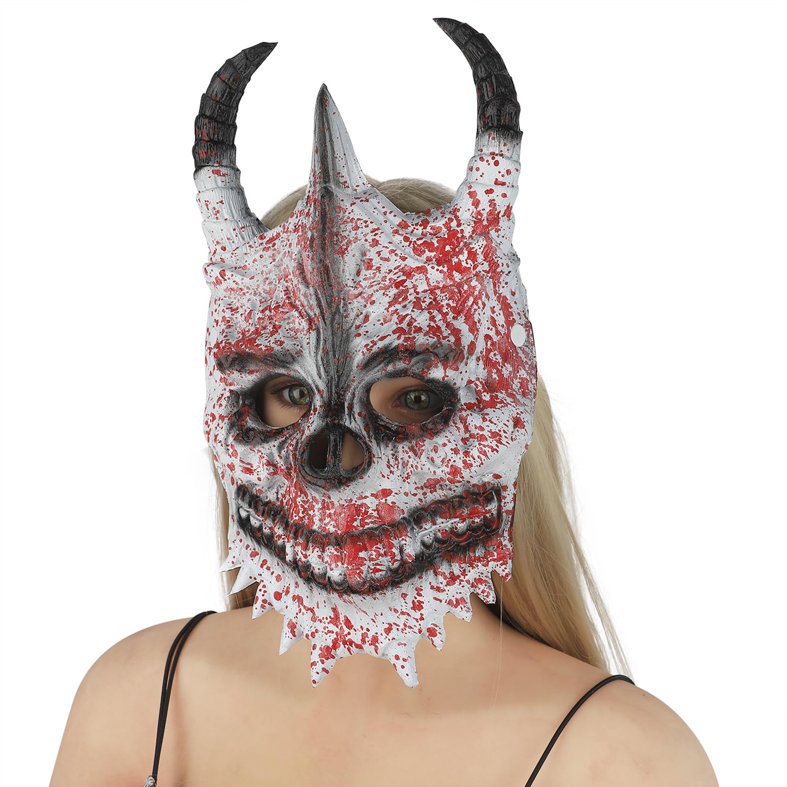 Scary Halloween Full Head Skull Mask Creepy Foam Skeleton Headgear Horror Devil Witch Wizard Horn Ghost Face Mask Headwear Cosplay Carnival Party Dress Up Costume Props Haunted House Decoration - Image 3