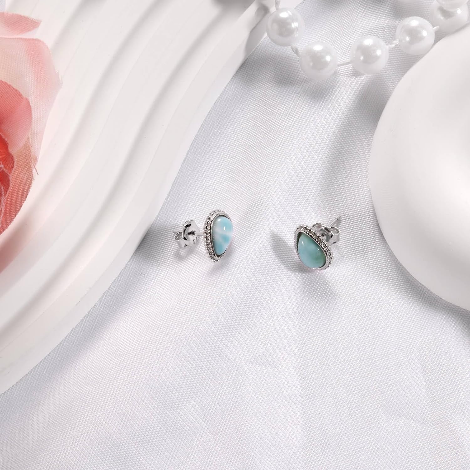 Gemsme Larimar Earrings for Women - Hypoallergenic 925 Sterling Silver Blue Larimar Jewelry Stud Earrings - Image 5