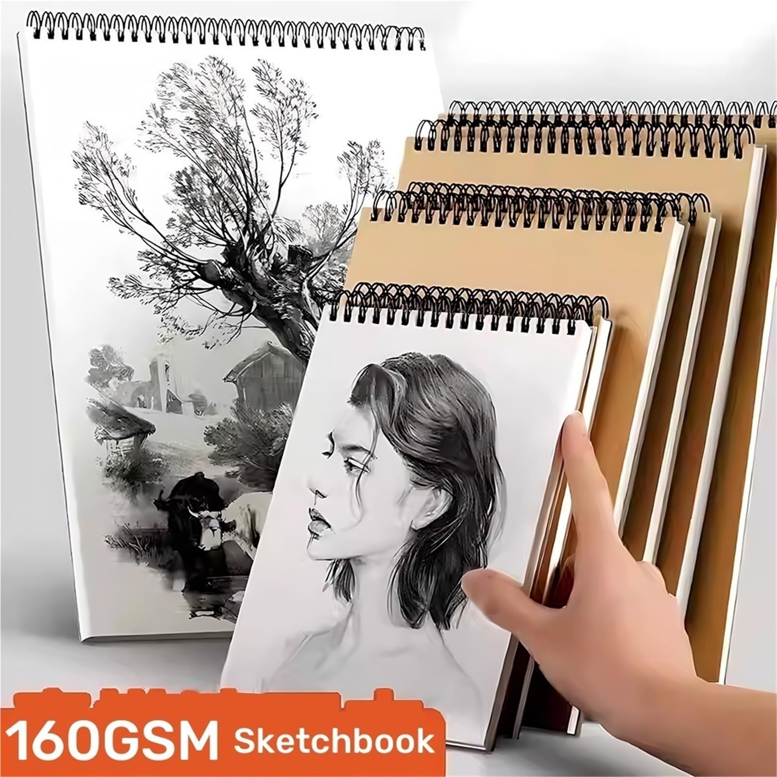 Bloc De Dibujo Con Espiral Cuaderno de bocetos Papel grueso 160 GSM Espiral Pintura al óleo Cuaderno Lápiz Dibujo Bloc de notas(8K-Left)