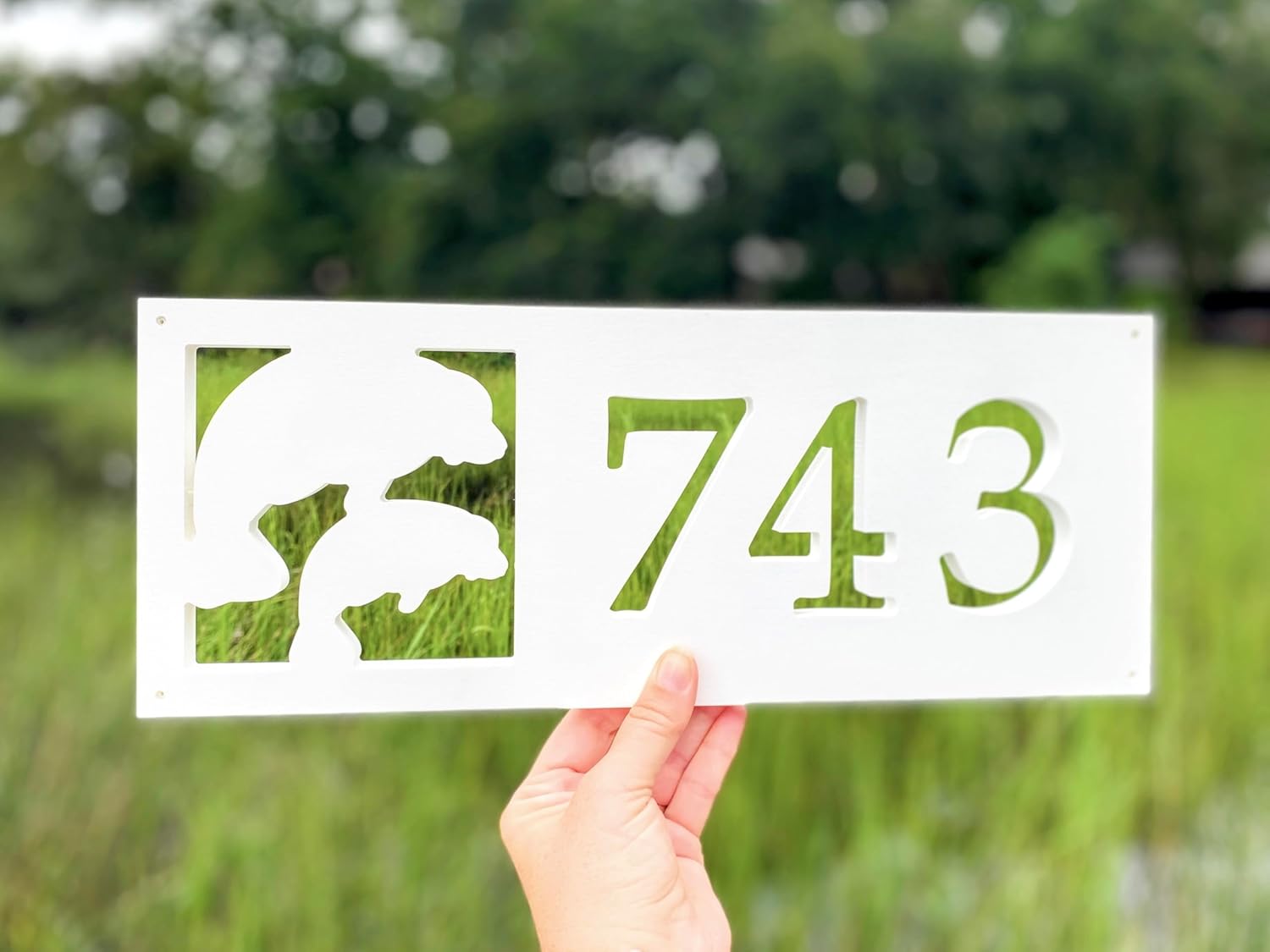 Weatherproof Manatee Address Sign, Horizontal Coastal House Numbers, Exterior Florida Home Decor, River Home Address Plaque, Outdoor Manatee with Calf Art