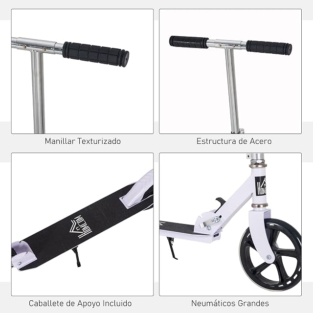 Foto 6 de 8 de HOMCOM Patinete Plegable para 7-14 Años con Freno 88x37x75-100 cm Blanco