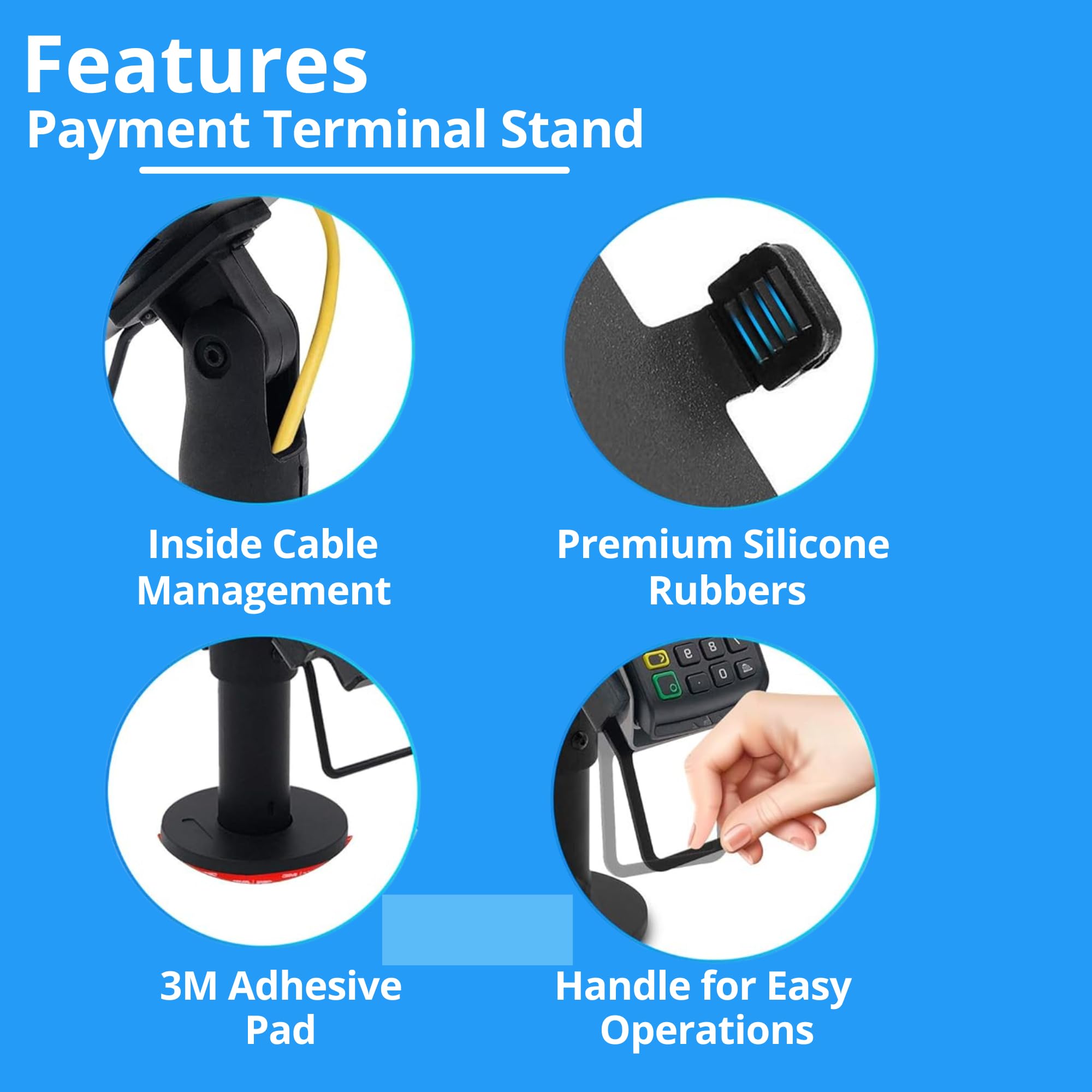 Supporto Ergonomico per Terminale di Pagamento POS da Banco Ingenico Lane 3000/3600/7000/8000 - Stand POS Bancomat con Maniglia, Rotazione 180° Inclinazione 45°, Montaggio Viti o Adesivo