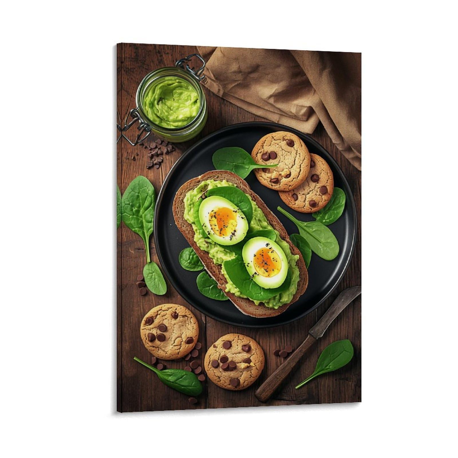 GMUKIFFY Quadro su tela da parete con motivo "Healthy Breakfast", decorazione artistica da parete con uova di cibo naturale, rustico, su tela, tesa e incorniciata, decorazione per la casa, pronta da