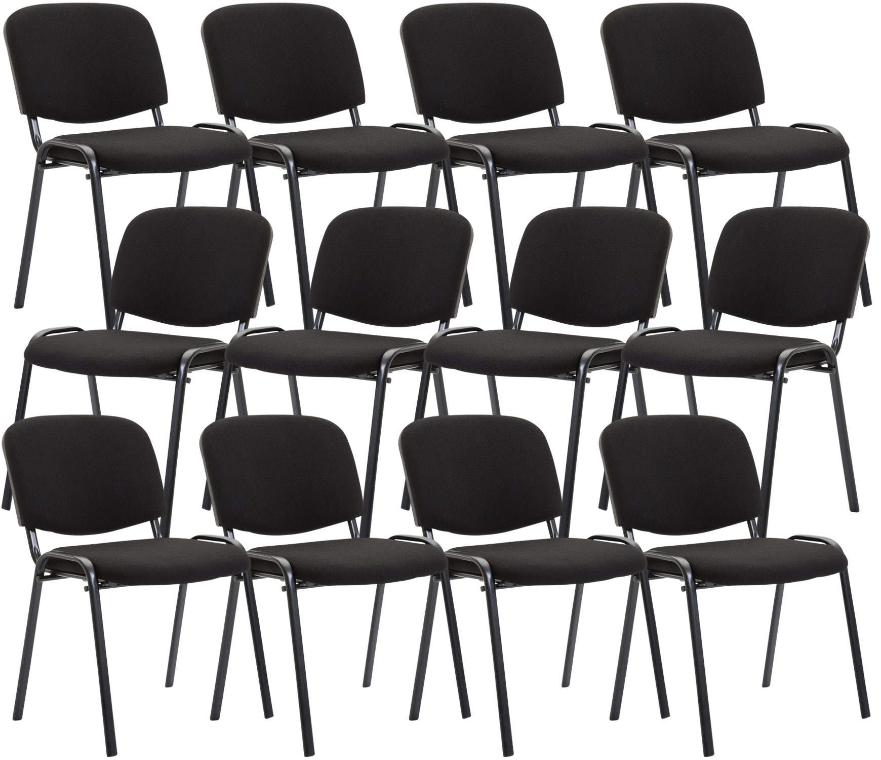 CLP Lot de 12 Chaises Visiteur Empilable Ken Tissu I Chaise De Reception Confortable avec Dossier Pieds en Métal Robuste I Couleur:, Couleur:Noir