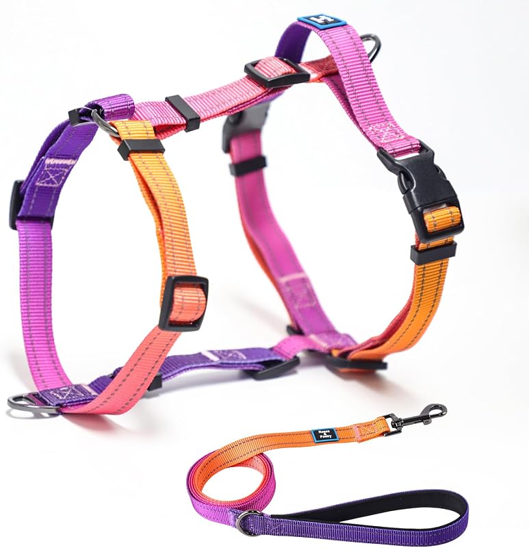 Dog Harness with Leash, No Pull Adjustable Harness Leash, Reflective Dog Halter Harnesses Comfort Padded Handle, Pet Walking Harness for Medium Dogs（Mistyrose-M）