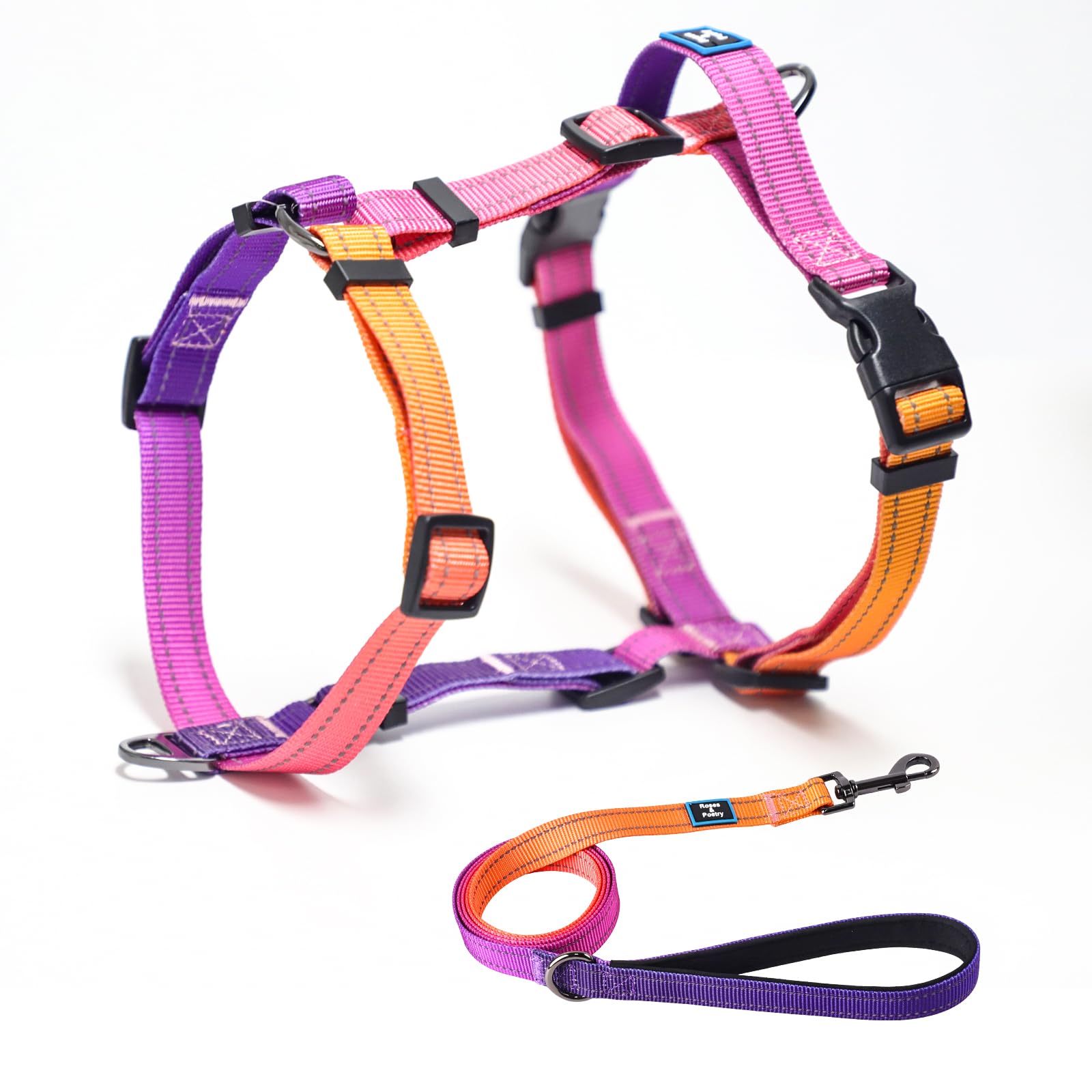 Roses&Poetry Dog Harness with Leash, No Pull Adjustable Harness Leash, Reflective Dog Halter Harnesses Comfort Padded Handle, Pet Walking Harness for Medium Dogs?Mistyrose-M?