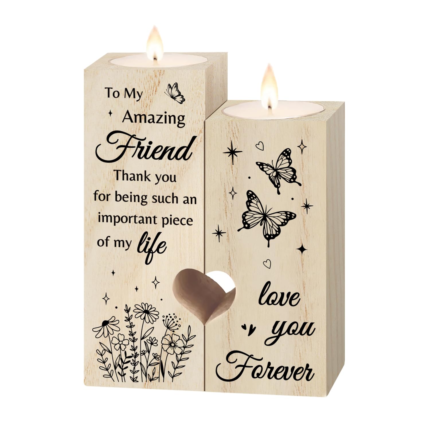Niyewsor Best Friend Candle Gifts for Women, Heart Shaped Candle Holders