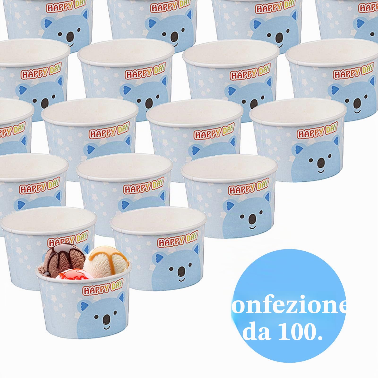 Coppe Gelato Carta Pezzi di Carta da Dessert gelato Coppette di Cartone Coppette Gelato da Dessert Ciotole per Gelati Dolci Snack Festa di Compleanno per Bambini Picnic 100Pezzi 120ml Blu e bianco