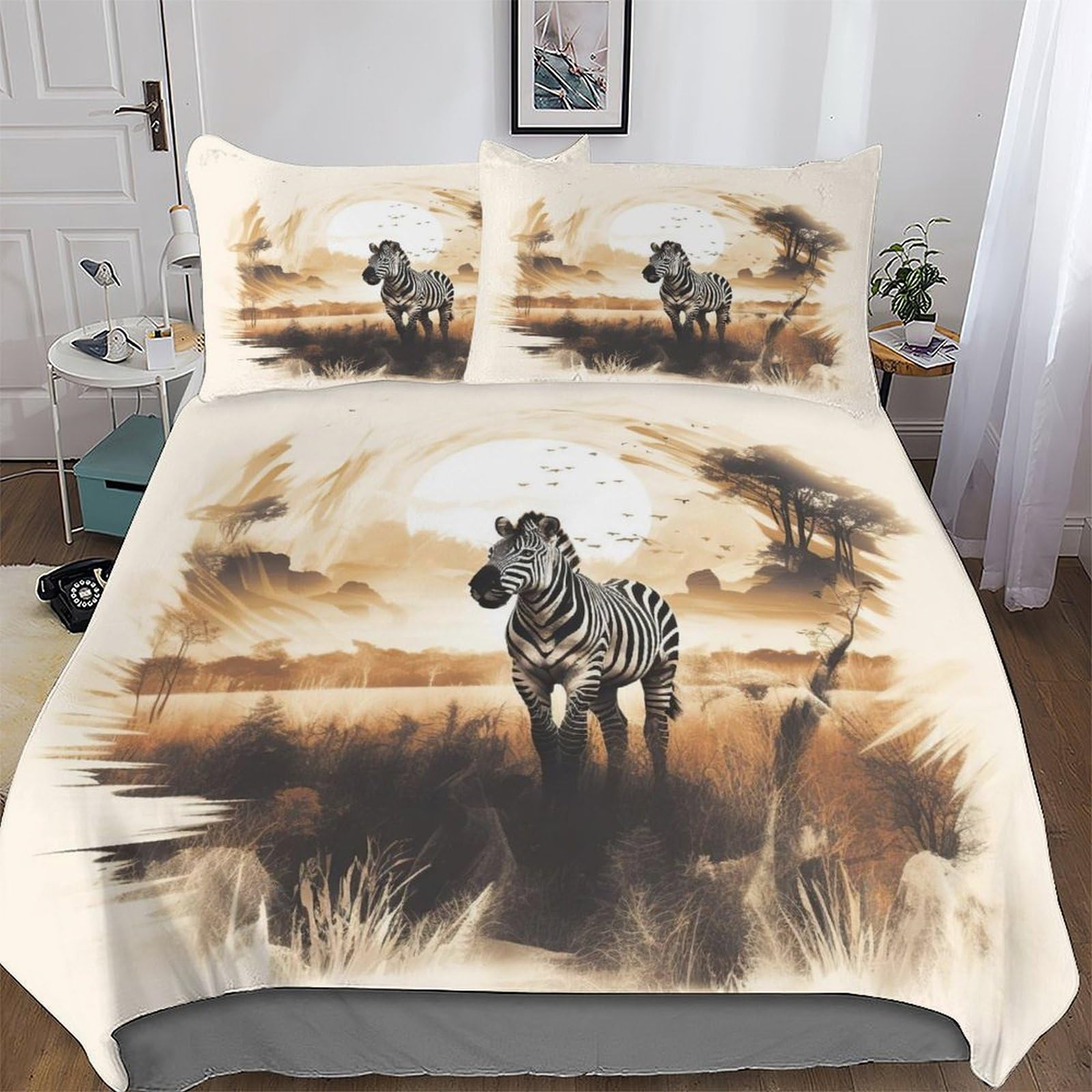 Housse de couette microfibre hypoallergénique douce motif zèbre 220x240 pour sommeil sensible