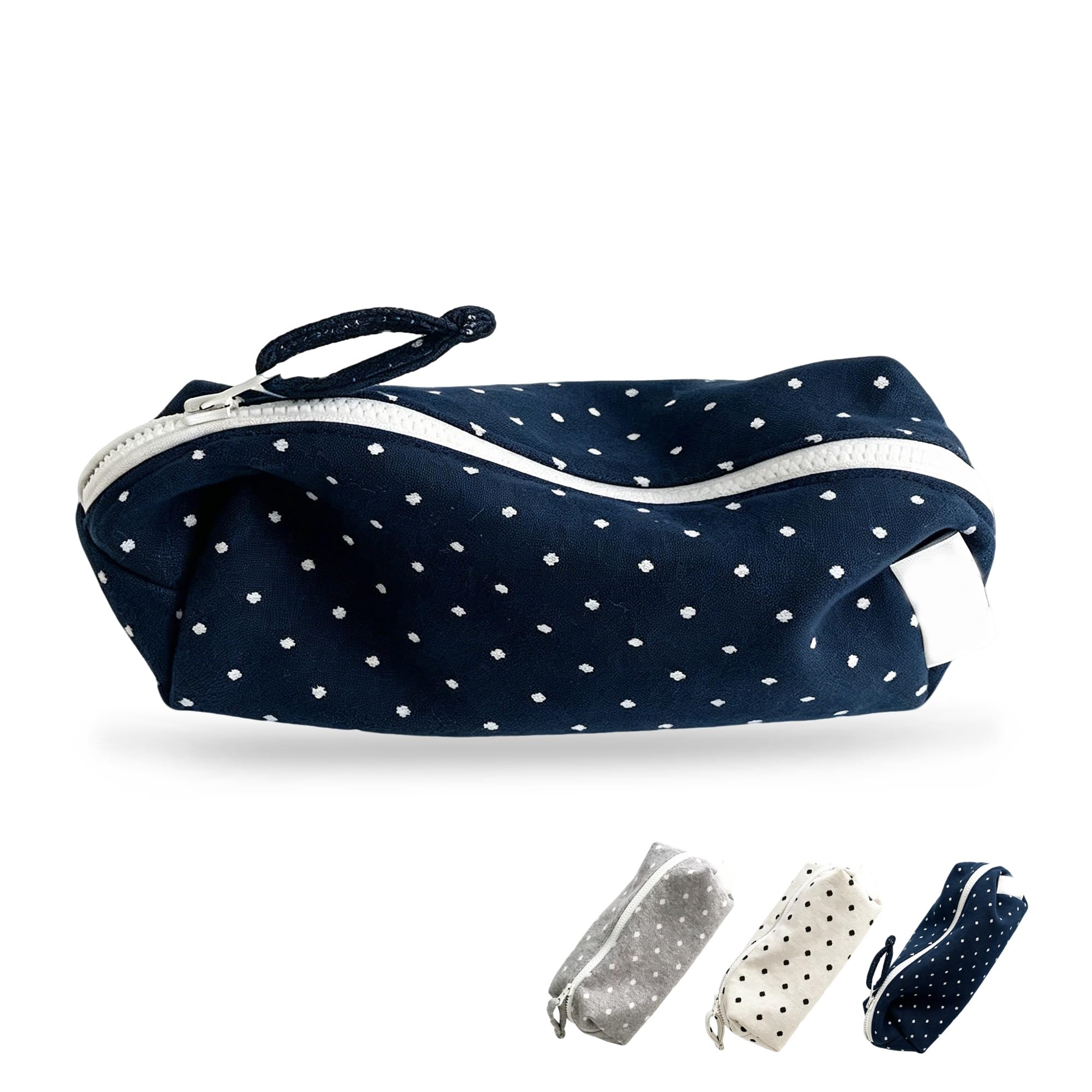 Y2K Polka Dot Pencil Case Cute Kawaii Large Capacity Pencil Case (Navy Blue)