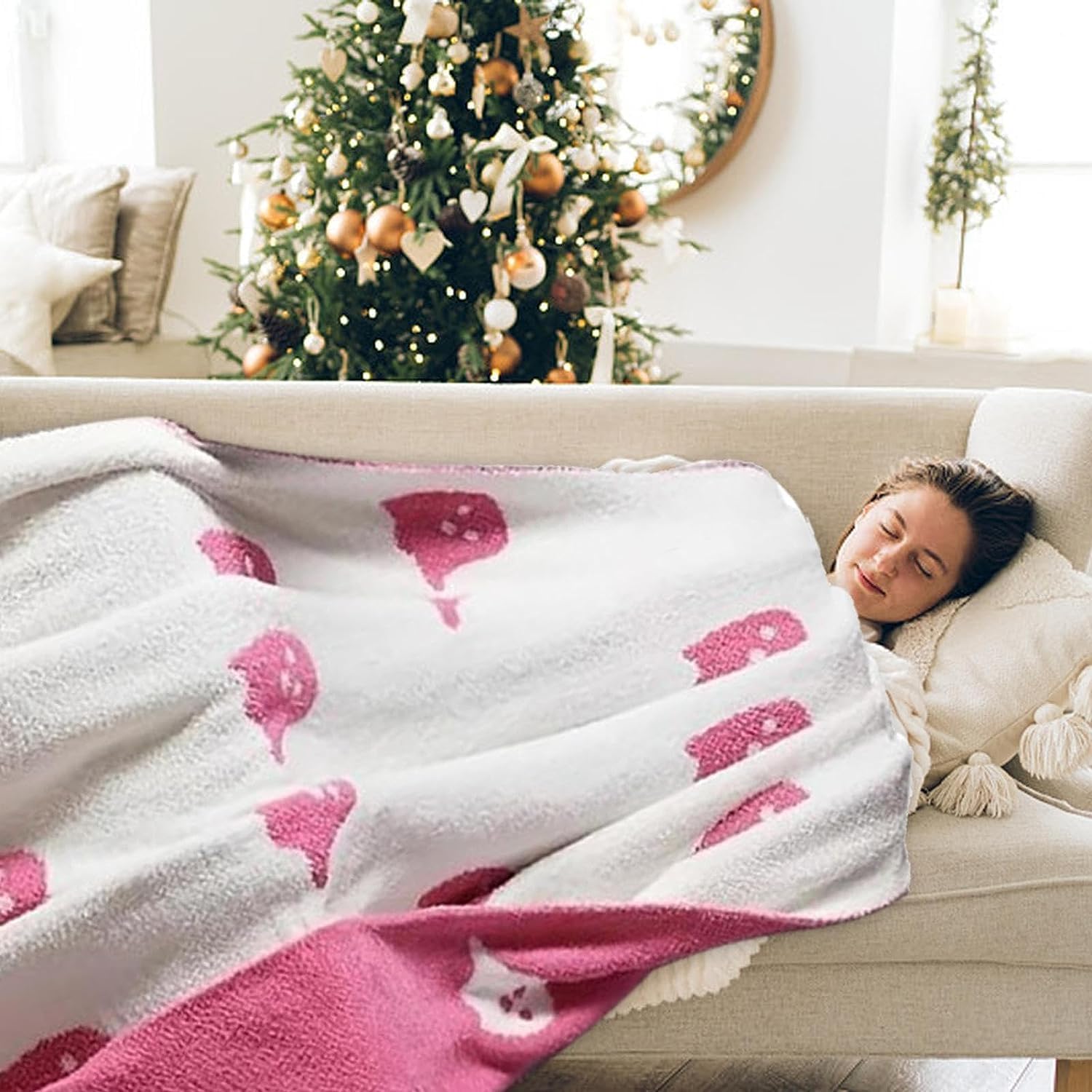 VERIMP Halloween Viral Pink Ghost Blanket, Flannel Reversible Super Soft Throw Blankets for All Seasons, Printing with Pumpkins or Ghosts, for Living Room Bedroom Bed Sofa Couch (S) image 4