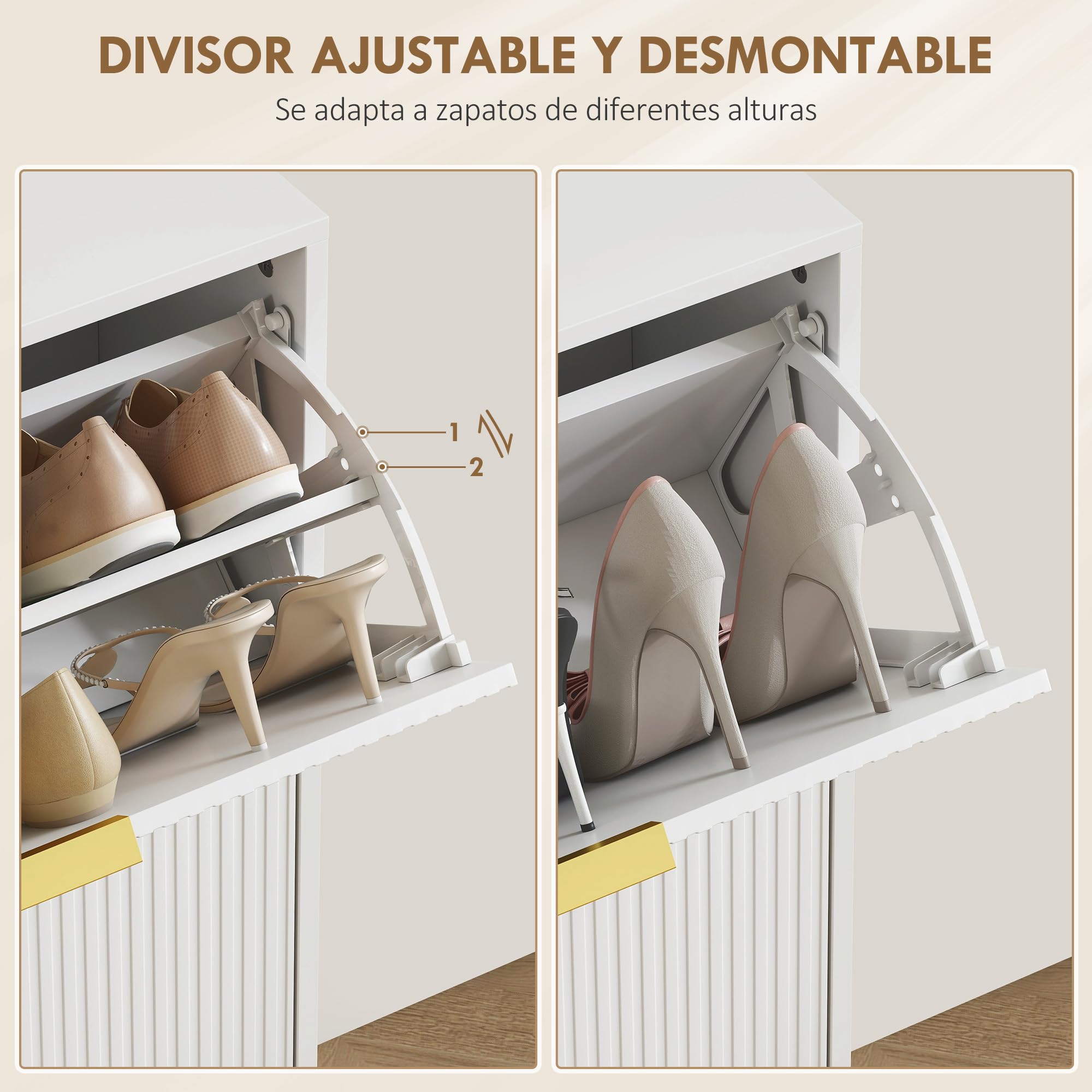 HOMCOM Zapatero Estrecho con 2 Puertas Acanaladas Zapatero Entrada Recibidor con Estantes Ajustables para 12 Pares de Zapatos 60x24x91,5 cm Blanco