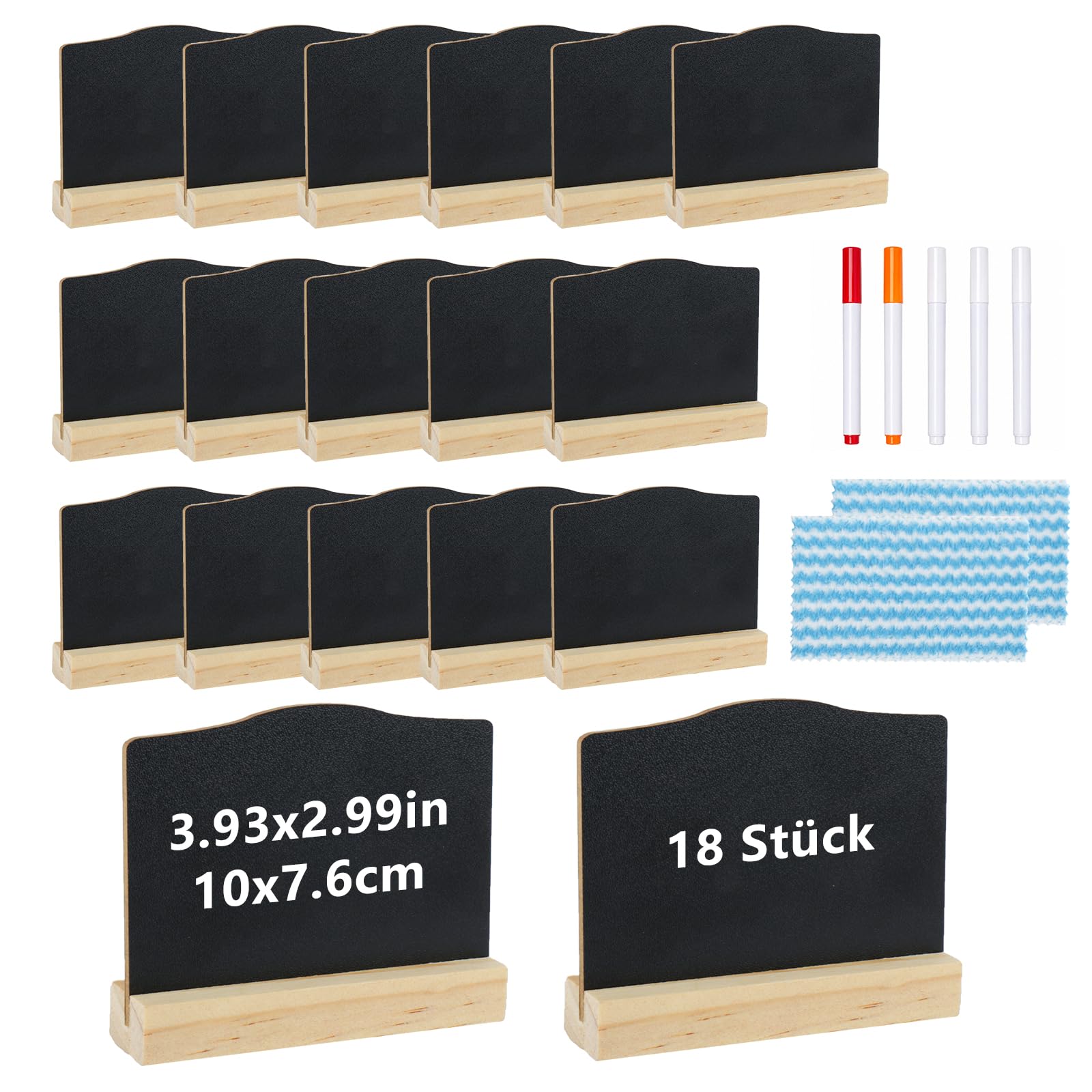 18 PcsMini Chalk Boards with Stands,Mini Chalkboard Signs for Food Display,Mini Blackboards for Table Numbers Reserved Signs for Tables,Message Tabletop Boards,Food Signs for Buffet + 5 Pen,2 Cloth