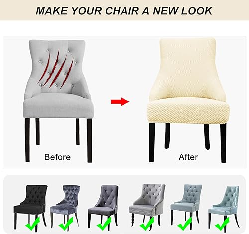 Vista 58 de Lellen Funda elástica para silla con respaldo de ala, funda reutilizable para silla lateral con respaldo de ala, fundas para sillas de comedor, 02