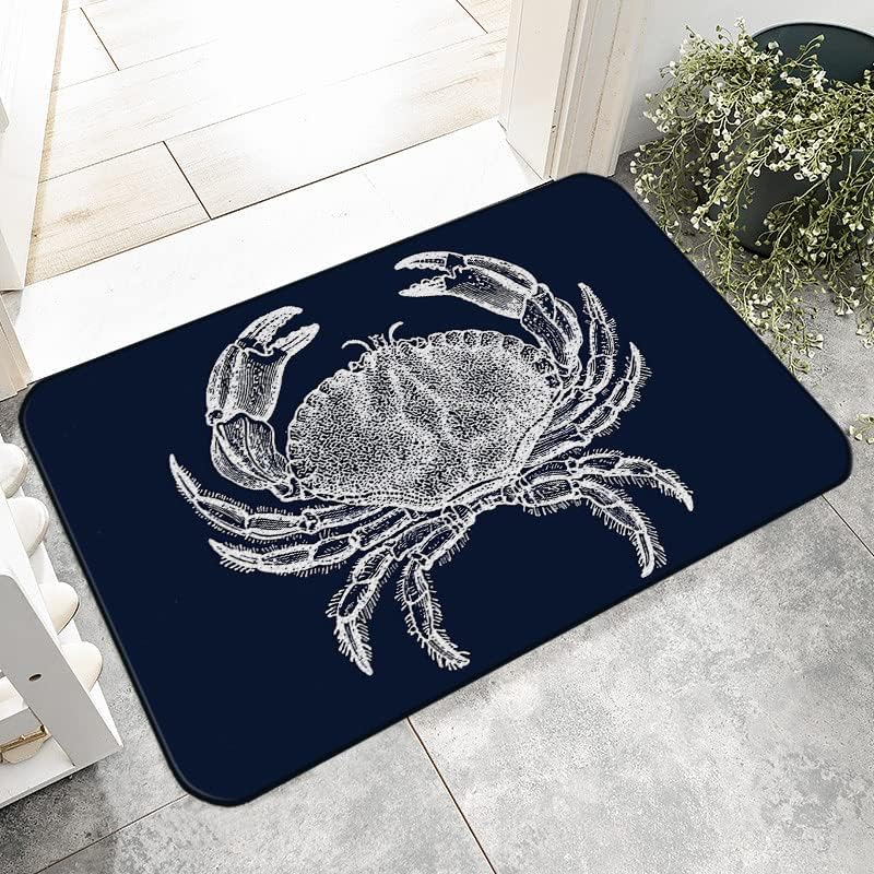Miniatura 4 de ZJSYXXU Tapete náutico para puerta de cangrejo, para interiores y exteriores, tapete de bienvenida para entrada, playa, color azul marino, tapete de