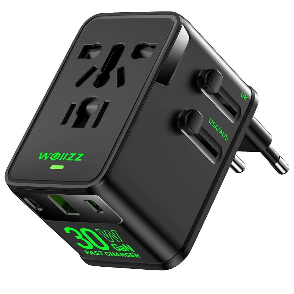 Travel Adapter, 30W GaN Fast Charging European Plug Adapter Worldwide