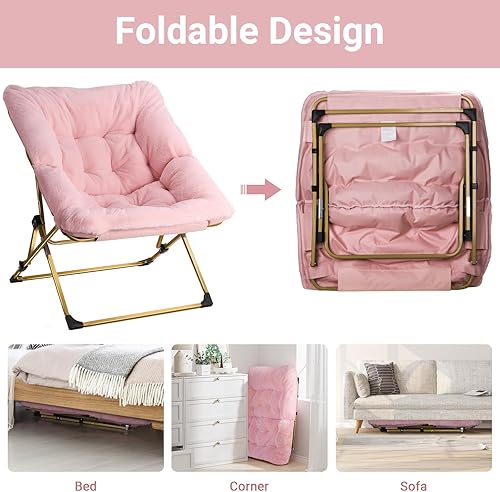 Miniatura 6 de YaFiti Comfy Saucer - Silla plegable de piel sintética de gran tamaño para dormitorio y sala de estar, silla suave y perezosa, silla lunar con marco