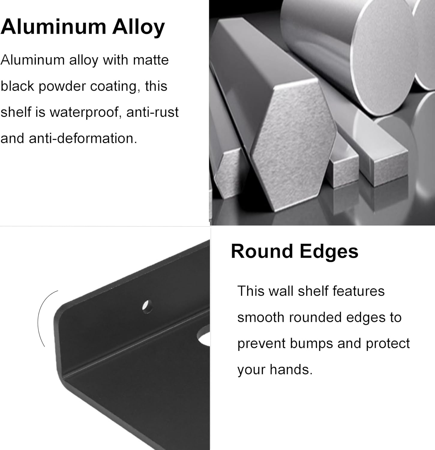 Small Floating Shelf –3mm Thick, 6.5 inch, Wall Shelf, Metal Floating Shelves for Echo, Cameras, Small Speaker, Wall Shelves for Bathroom, Living Room, Bedroom (Black 2 pcs)