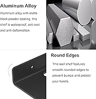 Vista 7 de Pequeño estante flotante – 0.118 in de grosor, 6.5 pulgadas, estante de pared de metal, estantes flotantes de metal para eco, cámaras, altavoz Negro