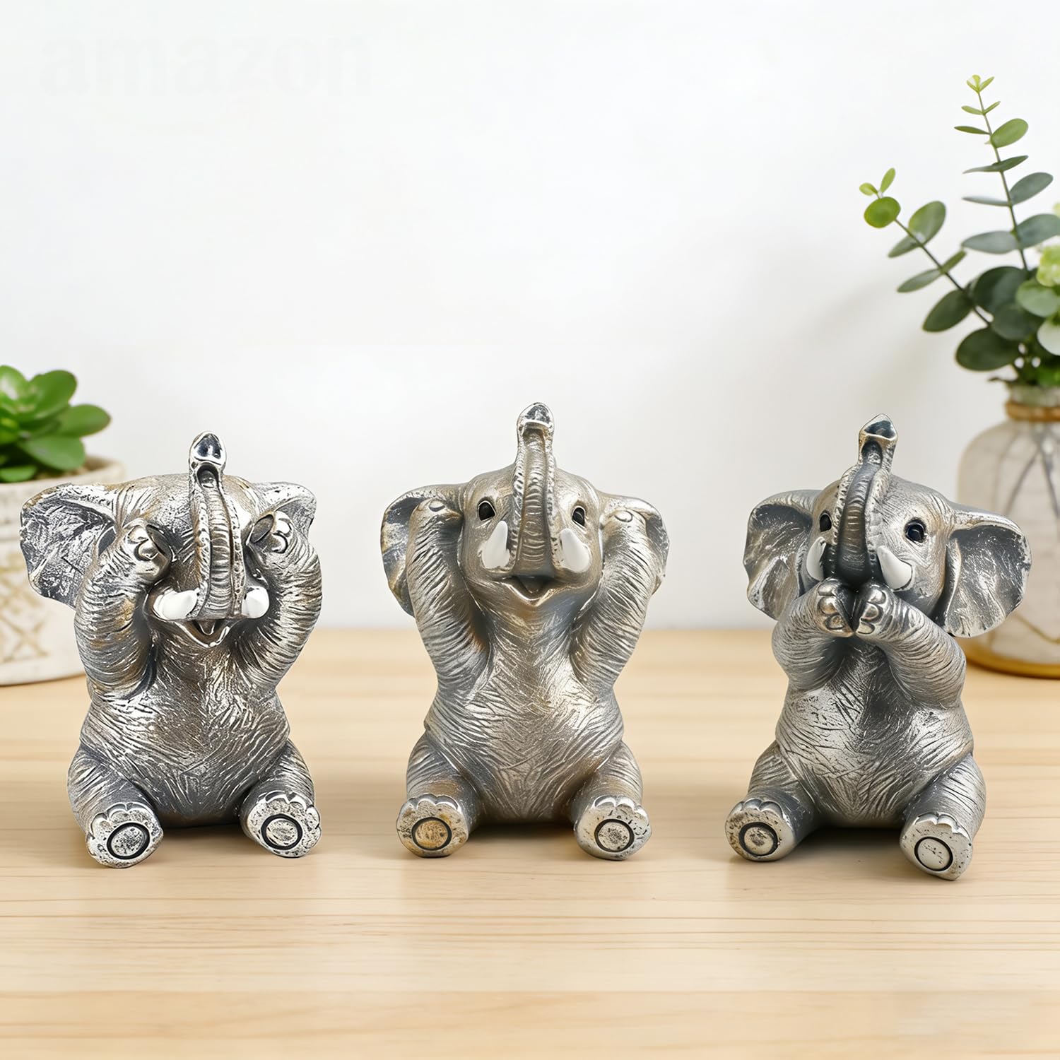 3 Elefante Portafortuna, Elefante Statuetta, Decorazioni di Elefanti, Regalo Mamma, Regali Elefante per Donne, Non Vedo Non Sento Non Parlo, Decorazione Casa Moderna, Oggetti per Soprammobili