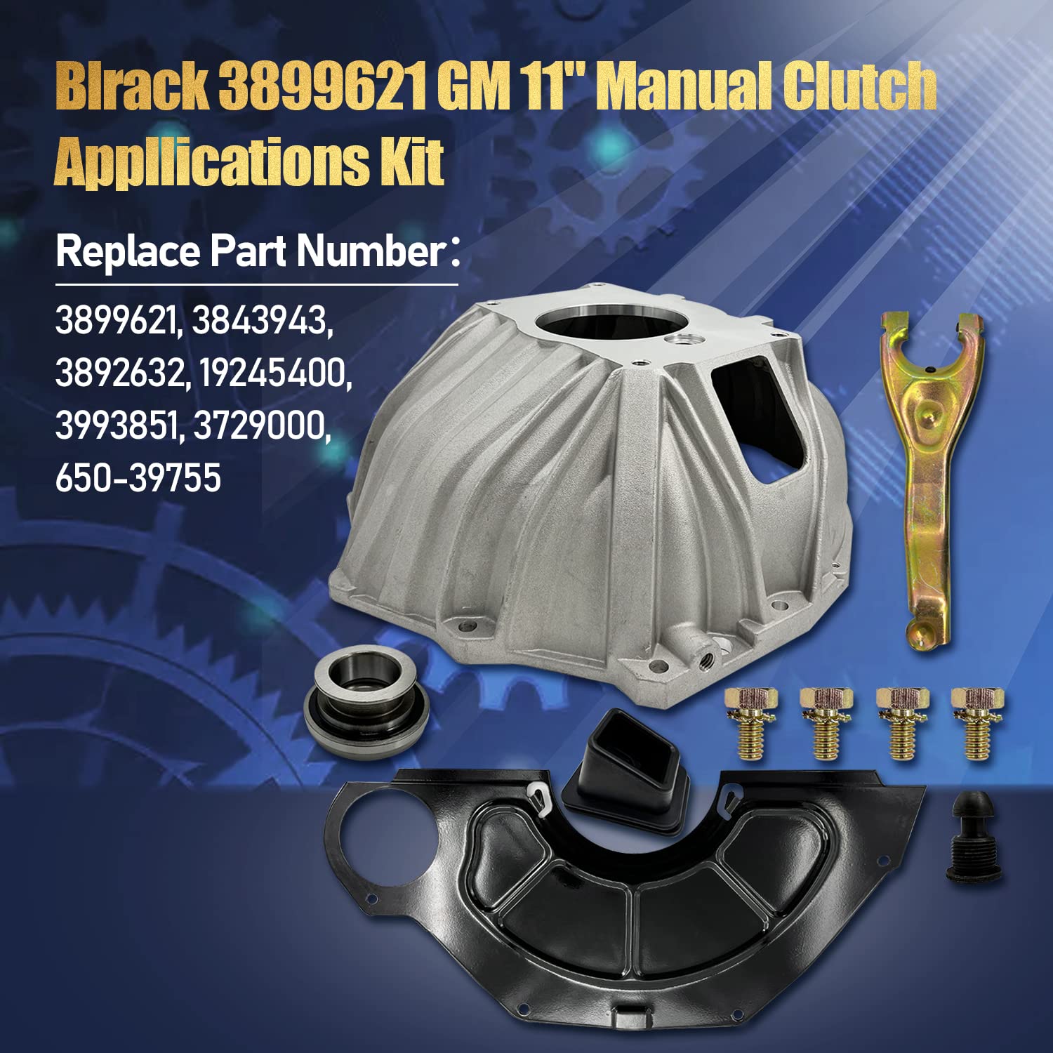 Blrack 3899621 GM 621 SBC BBC GM 11" Manual Clutch Appllications with Aluminum Bellhousing Flywheel Inspection Cover Clutch Release Bearing Pivot Ball Fork & Boot Compatible with 1959-1988 Chevy