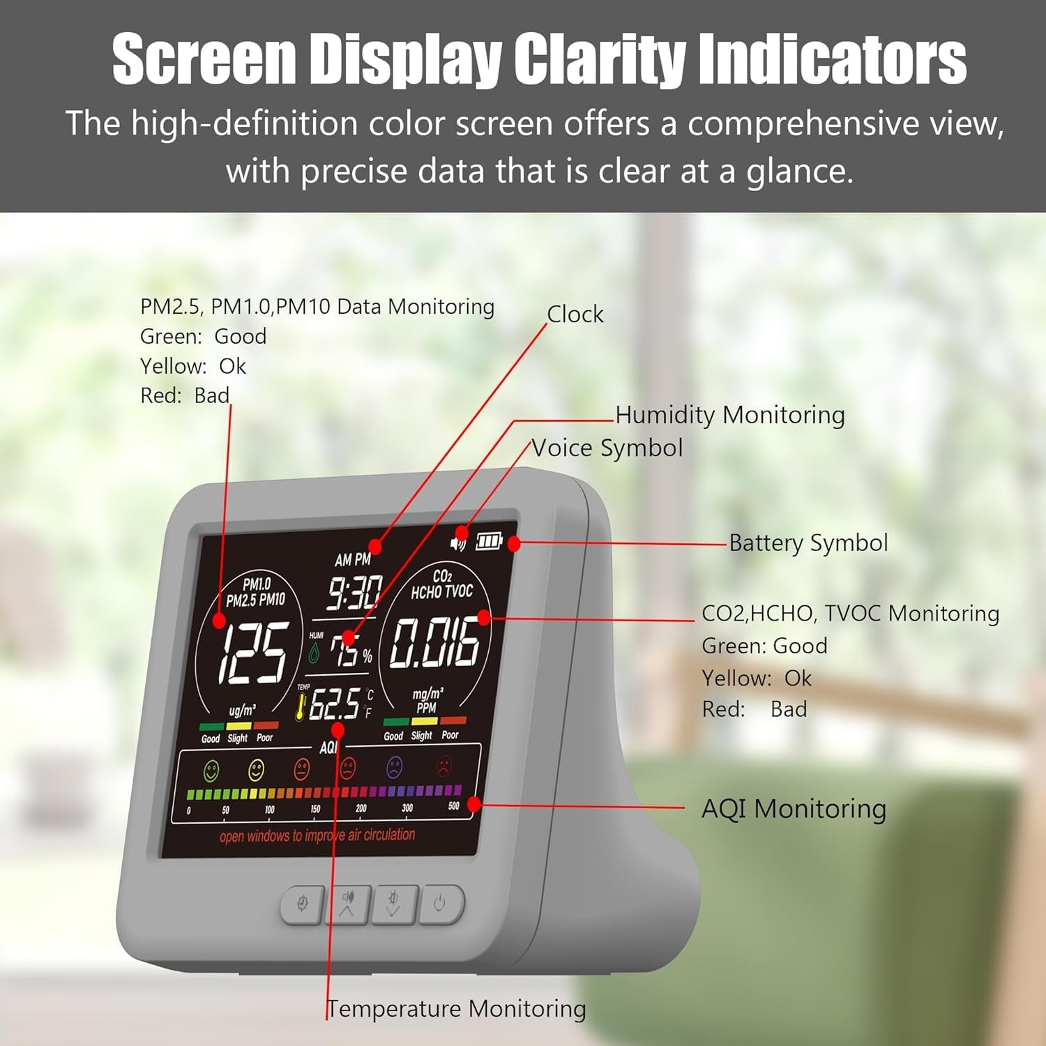 16-in-1 Indoor Air Quality Monitor, High-Precision Multi-Parameter Smart Air Quality Tester with HD Real-Time Color Screen, Portable Air Quality Monitor for Home, Office — Amazon image 8