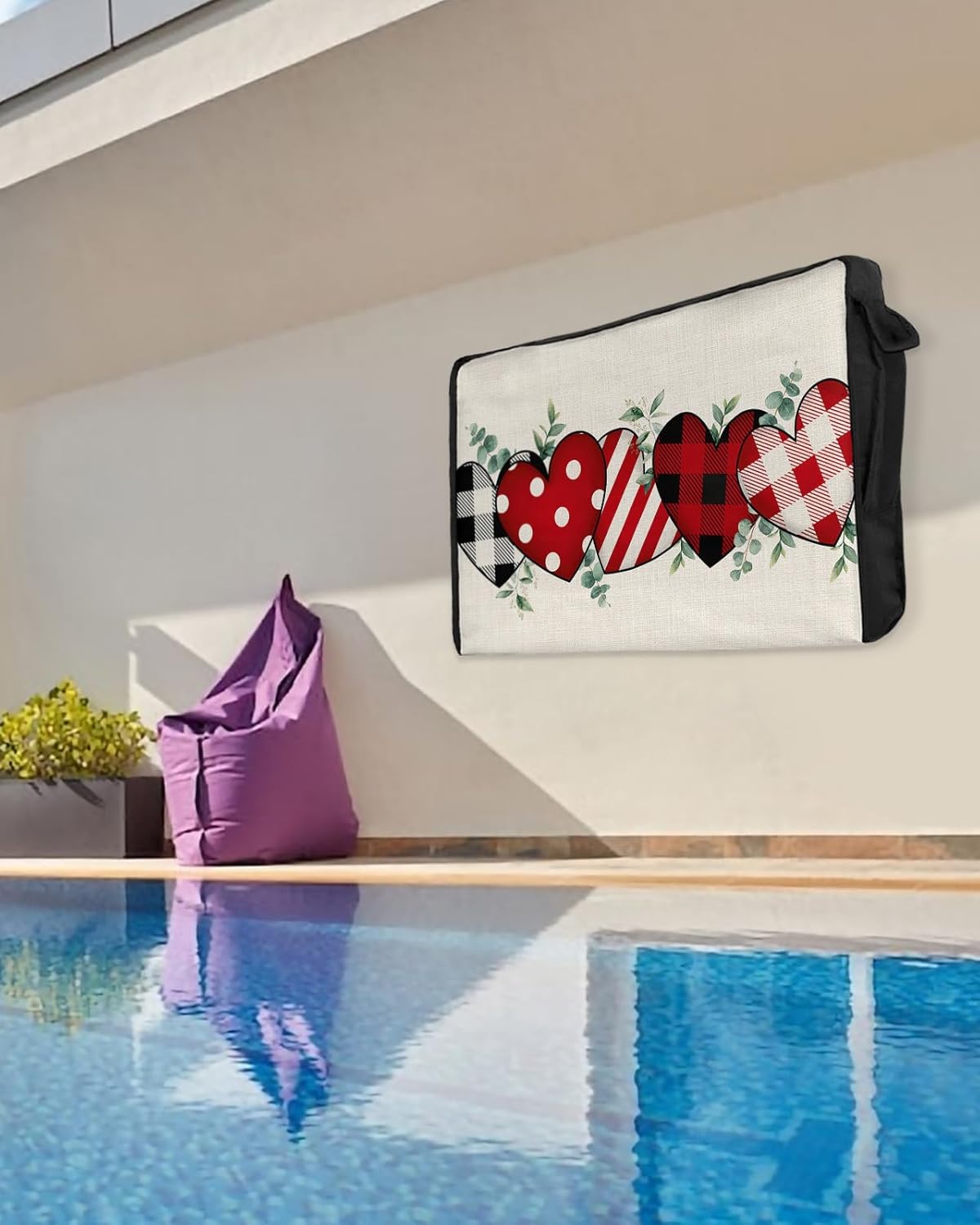 Outdoor TV Cover - Valentine's Day Red Love Heart with Eucalyptus Leaves Waterproof and Weatherproof 80"-85" LCD Movable Shield TV Display Screen Protector Outside Television Covers